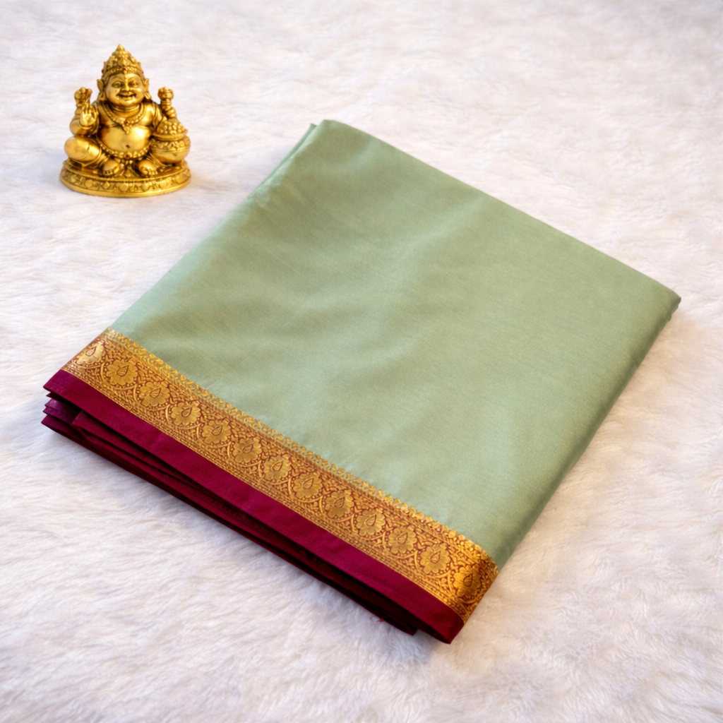 Semi Mysore Silk Saree Small Contrast Border