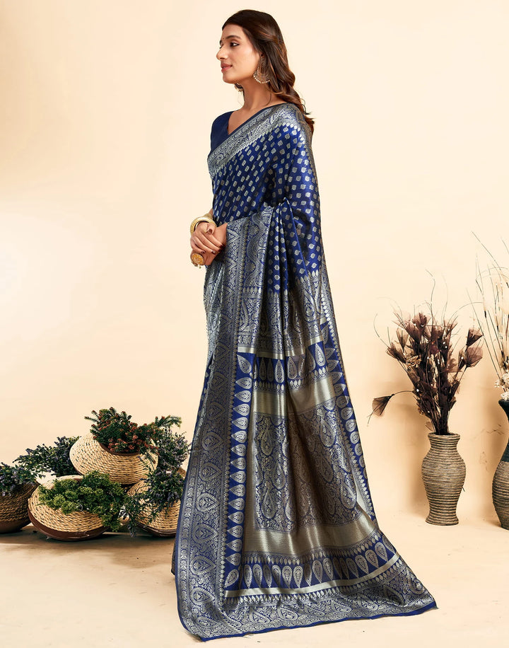 Navy Blue Silk Woven Banarasi Saree