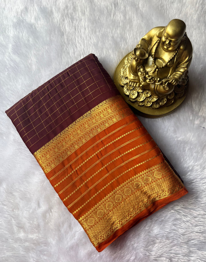 Semi Mysore Silk Small Checks body Stripes Border