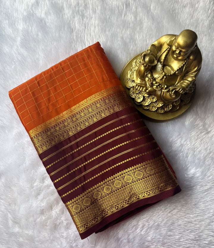 Semi Mysore Silk Small Checks body Stripes Border