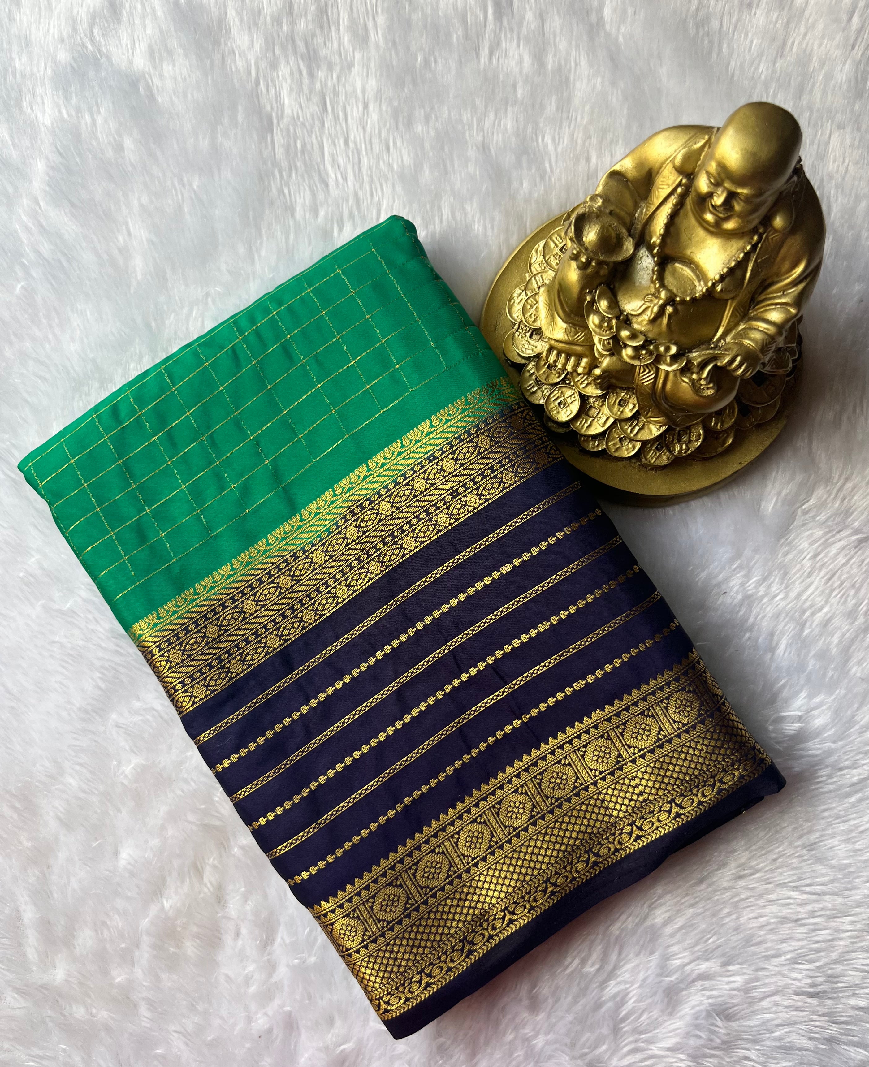 Semi Mysore Silk Small Checks body Stripes Border