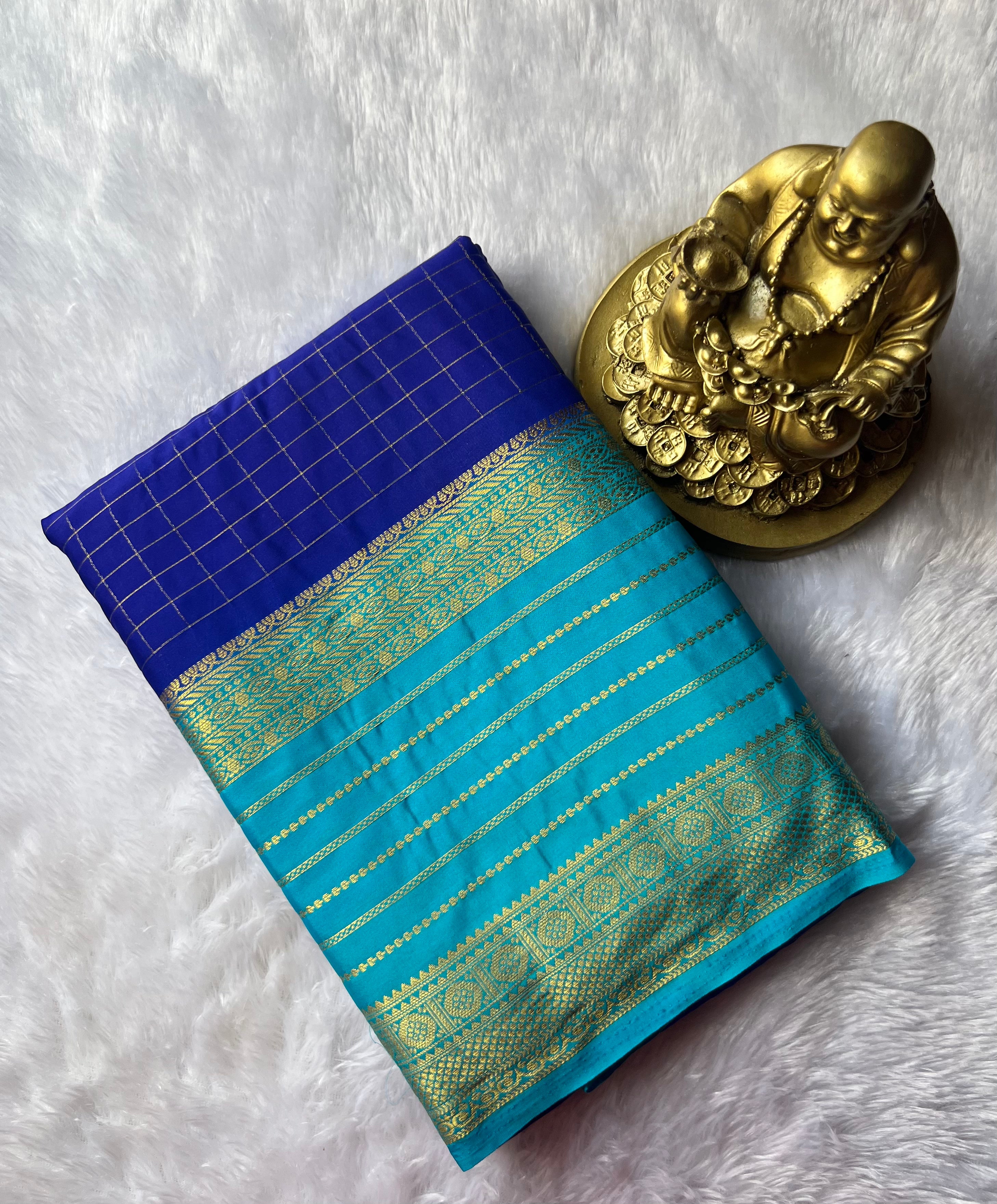 Semi Mysore Silk Small Checks body Stripes Border