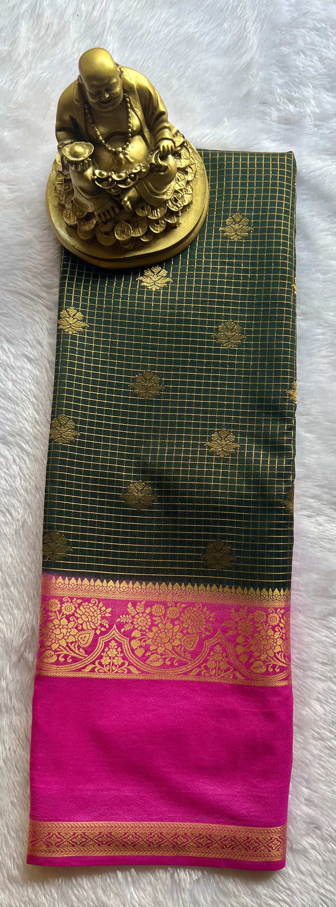 Semi Mysore Silk Small Checks body Betex flower Border