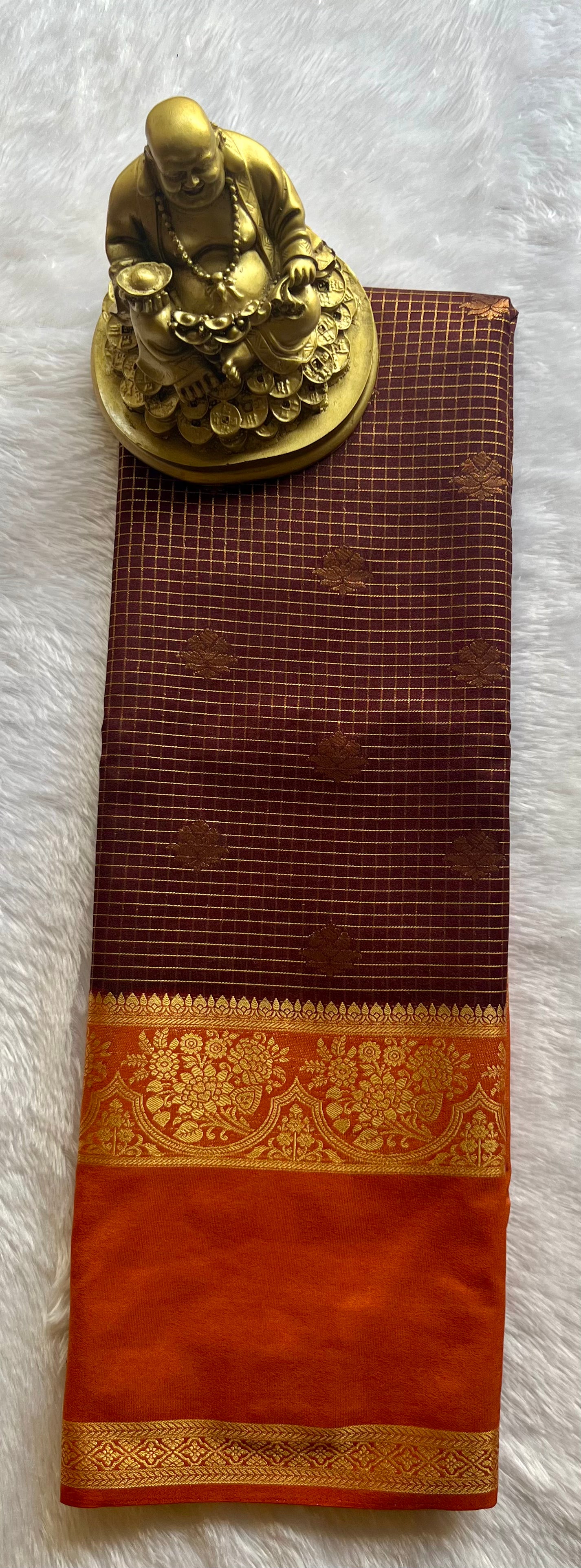 Semi Mysore Silk Small Checks body Betex flower Border