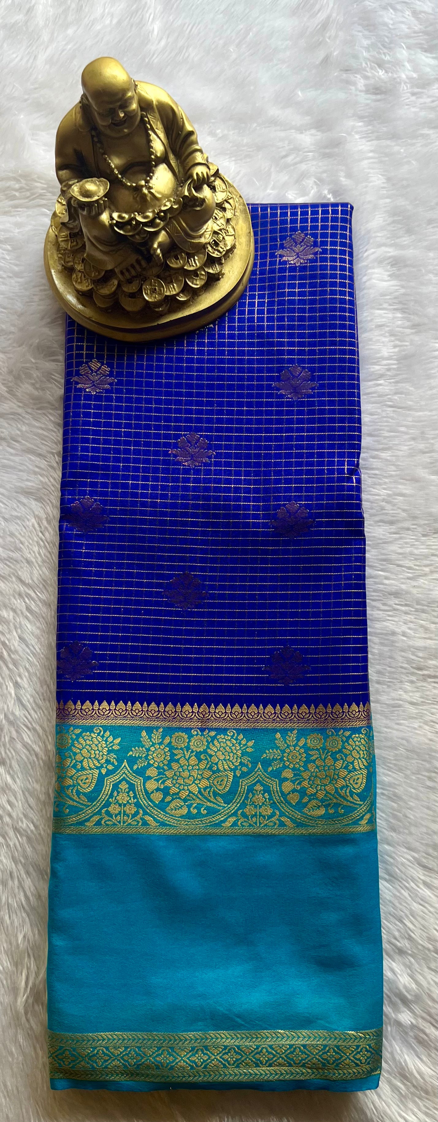 Semi Mysore Silk Small Checks body Betex flower Border