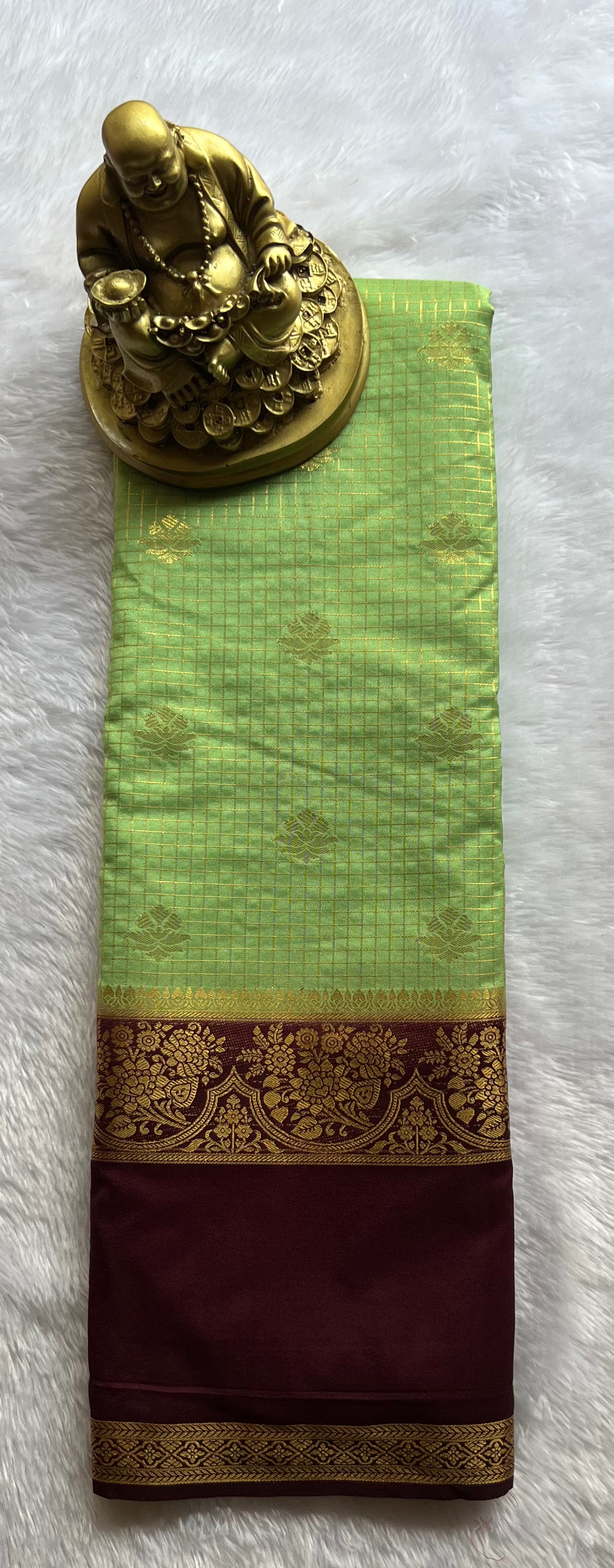 Semi Mysore Silk Small Checks body Betex flower Border