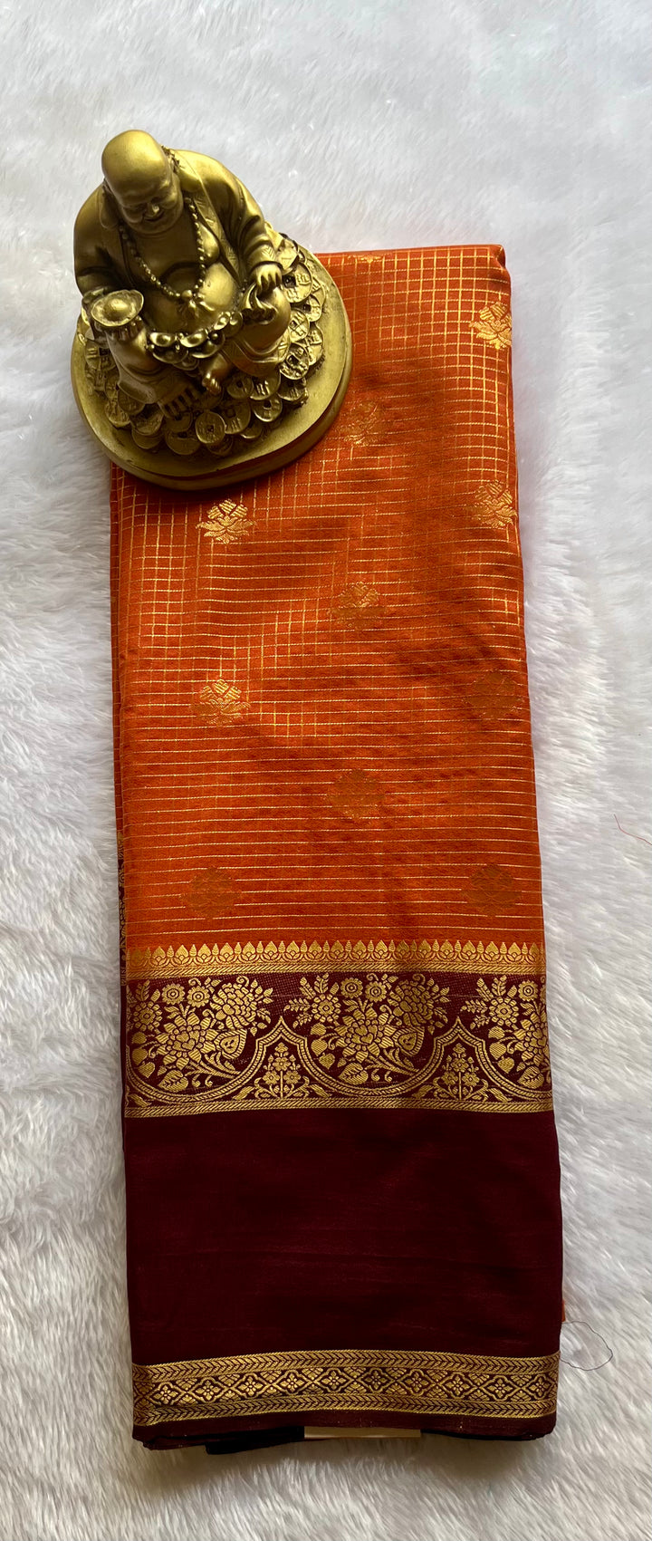 Semi Mysore Silk Small Checks body Betex flower Border