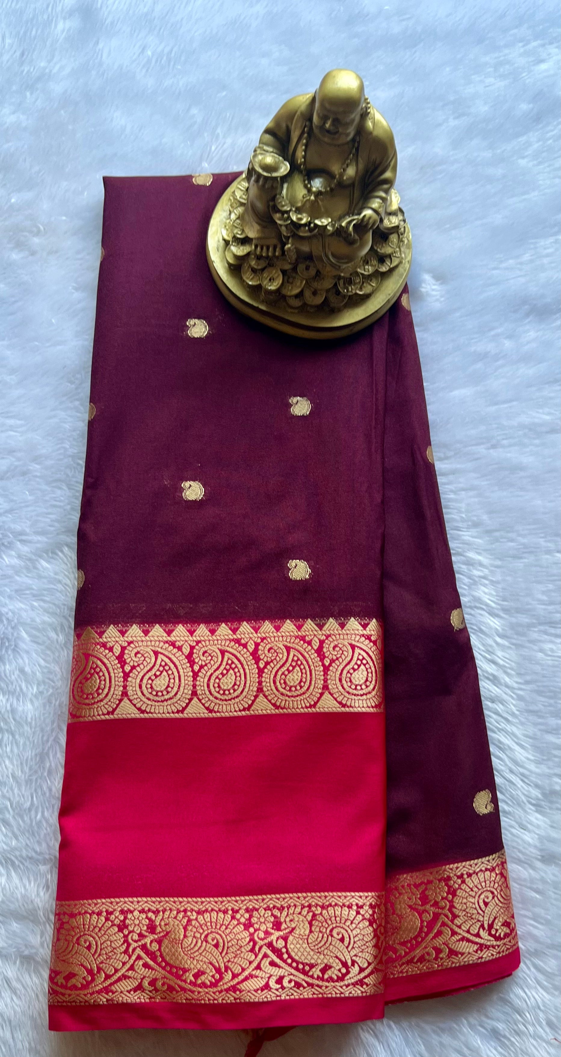 Semi Mysore Silk Mango Butta with Mango Peacock Bentex Border