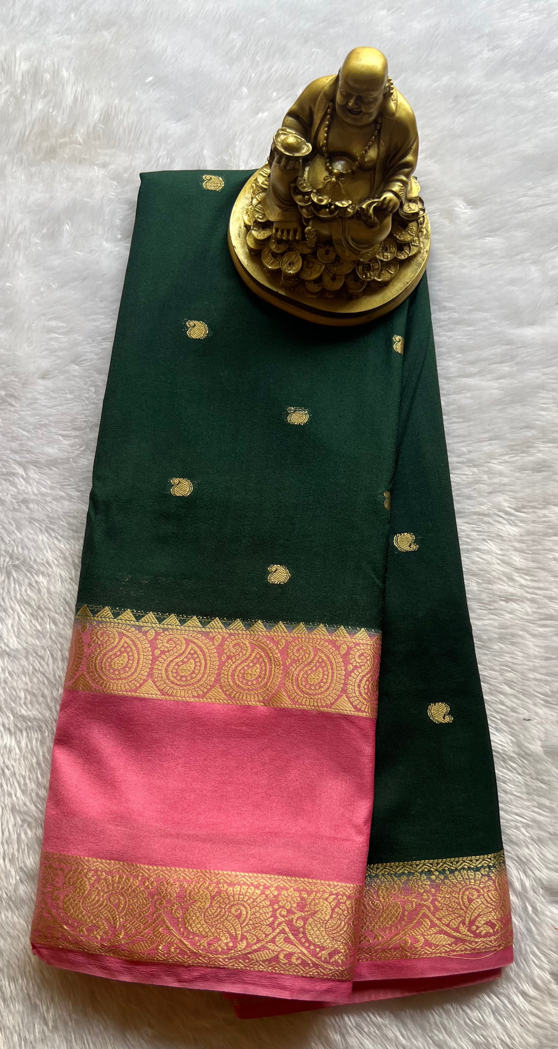 Semi Mysore Silk Mango Butta with Mango Peacock Bentex Border