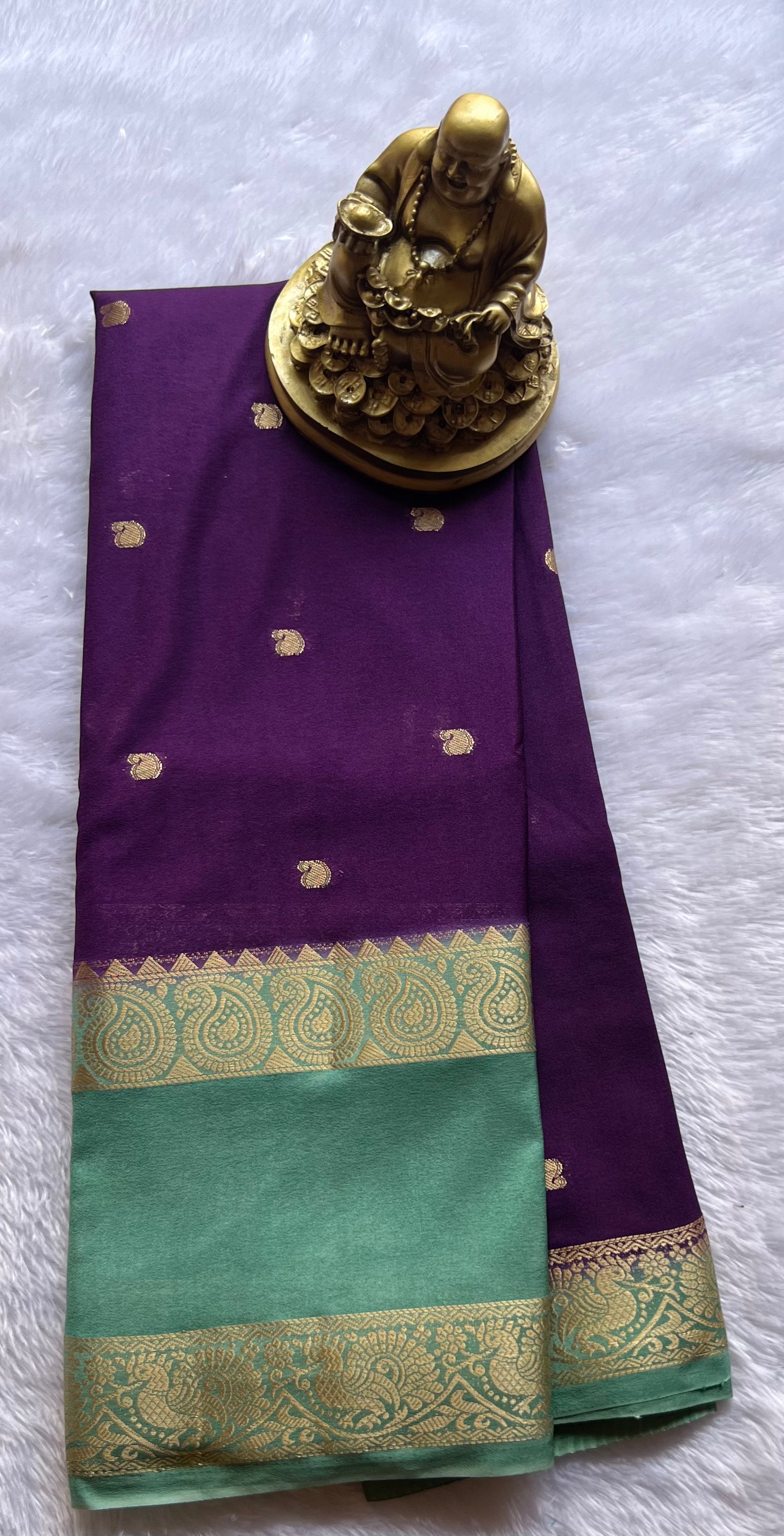 Semi Mysore Silk Mango Butta with Mango Peacock Bentex Border