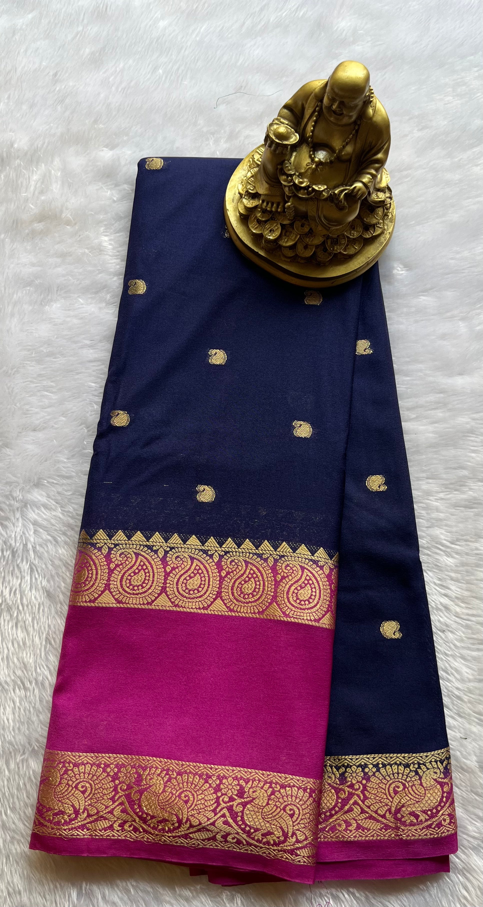 Semi Mysore Silk Mango Butta with Mango Peacock Bentex Border