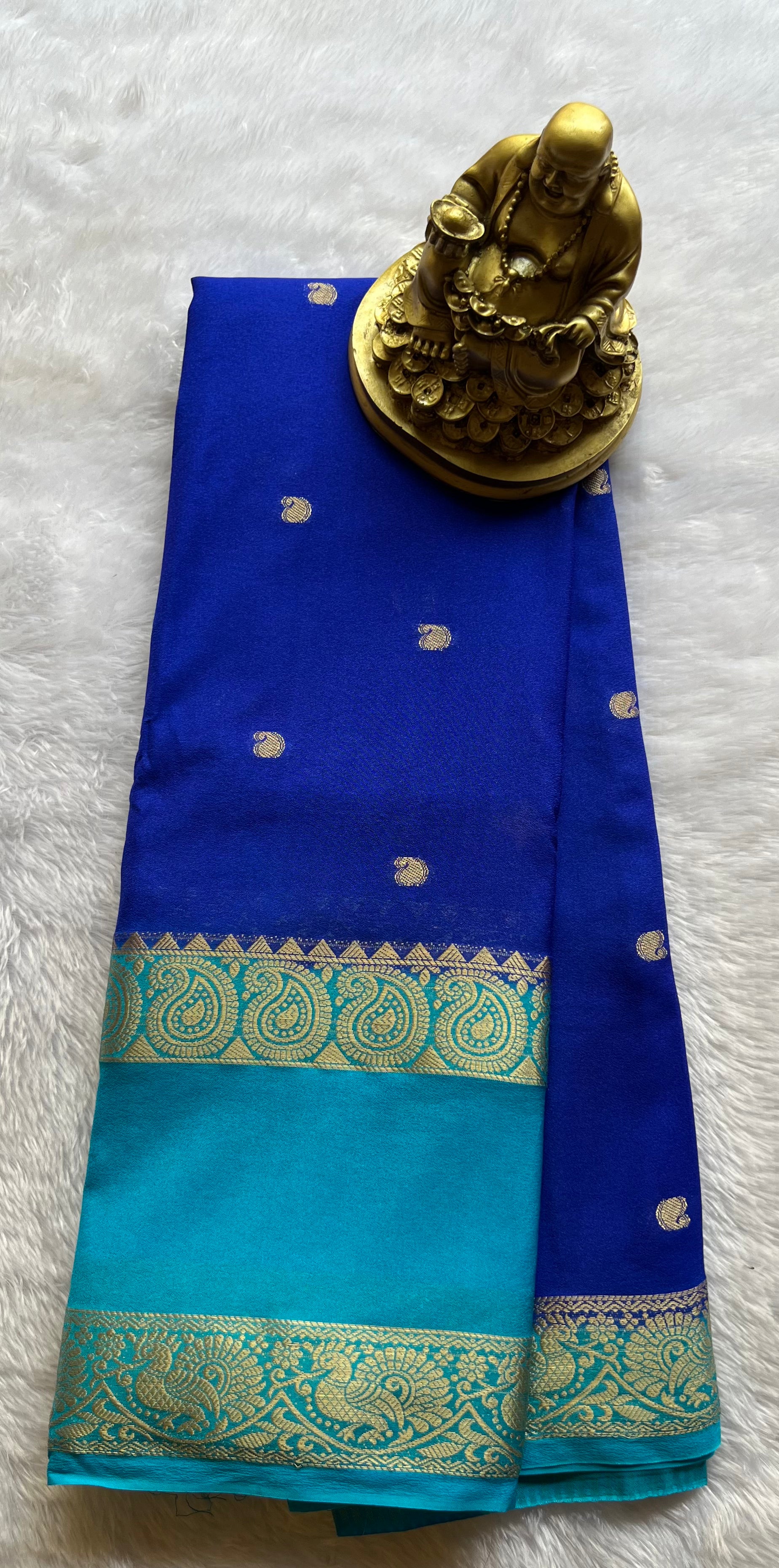 Semi Mysore Silk Mango Butta with Mango Peacock Bentex Border