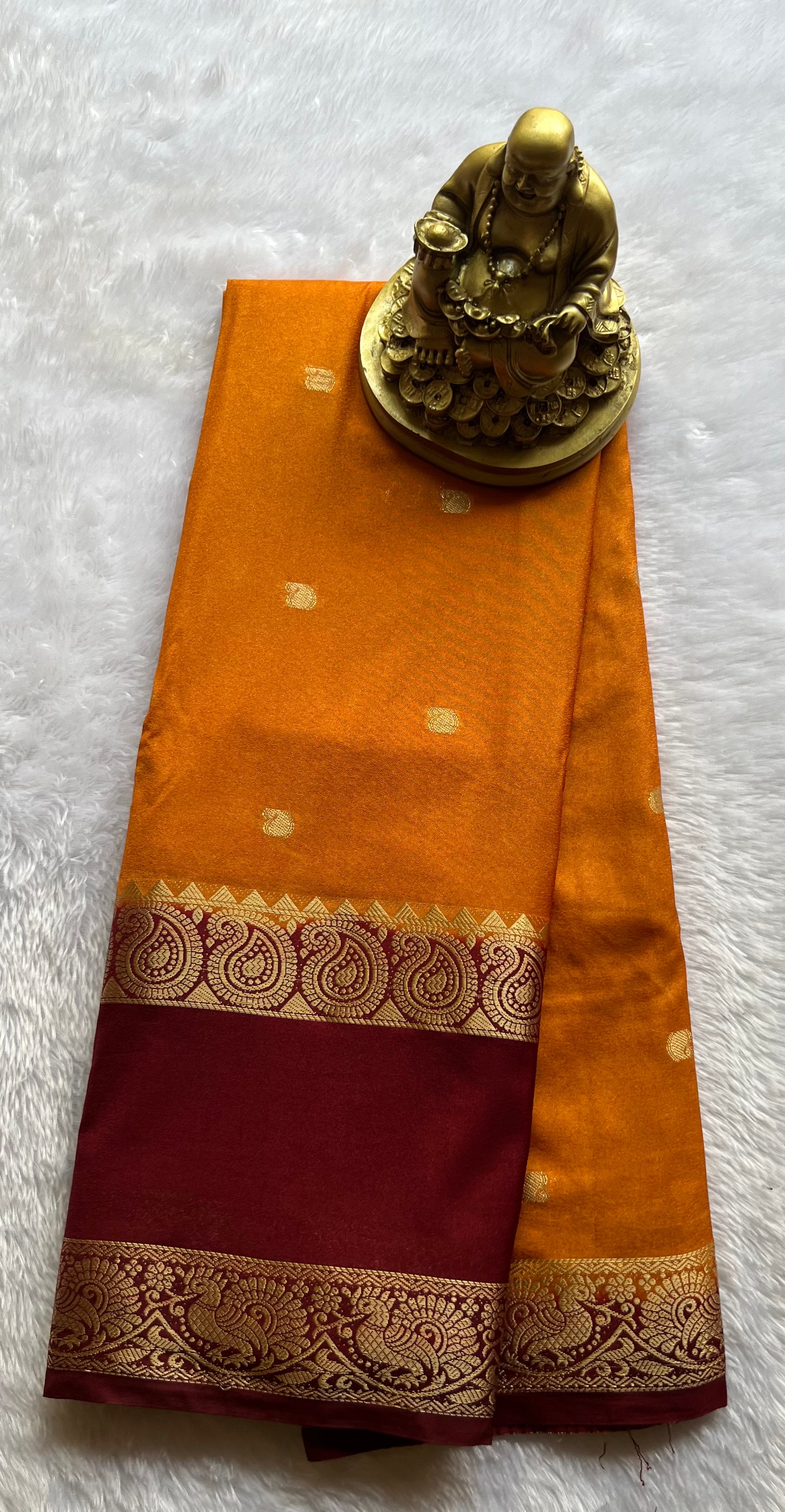 Semi Mysore Silk Mango Butta with Mango Peacock Bentex Border
