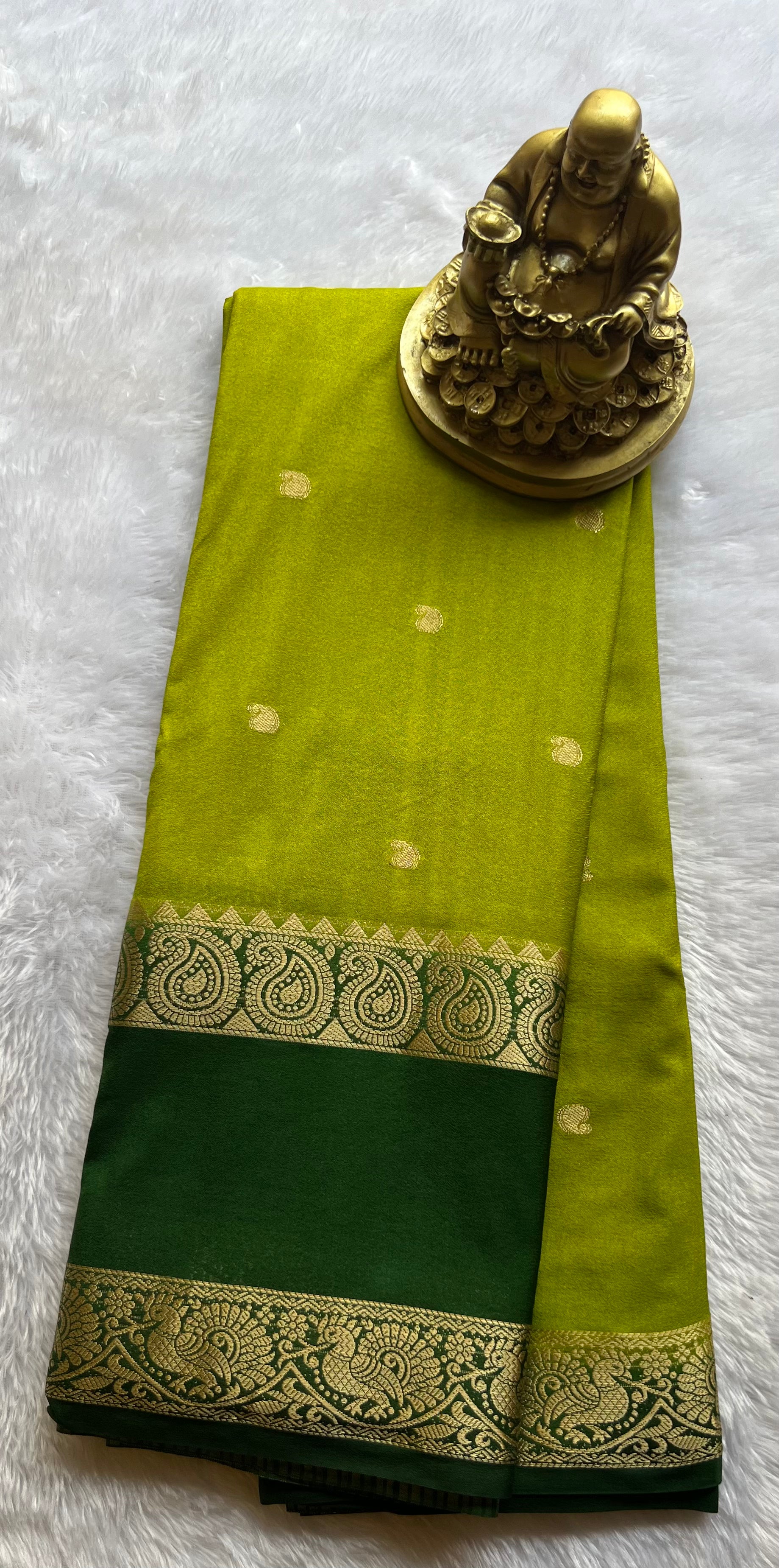 Semi Mysore Silk Mango Butta with Mango Peacock Bentex Border