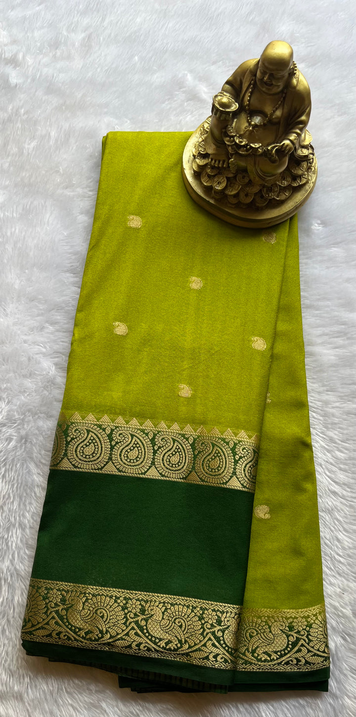 Semi Mysore Silk Mango Butta with Mango Peacock Bentex Border