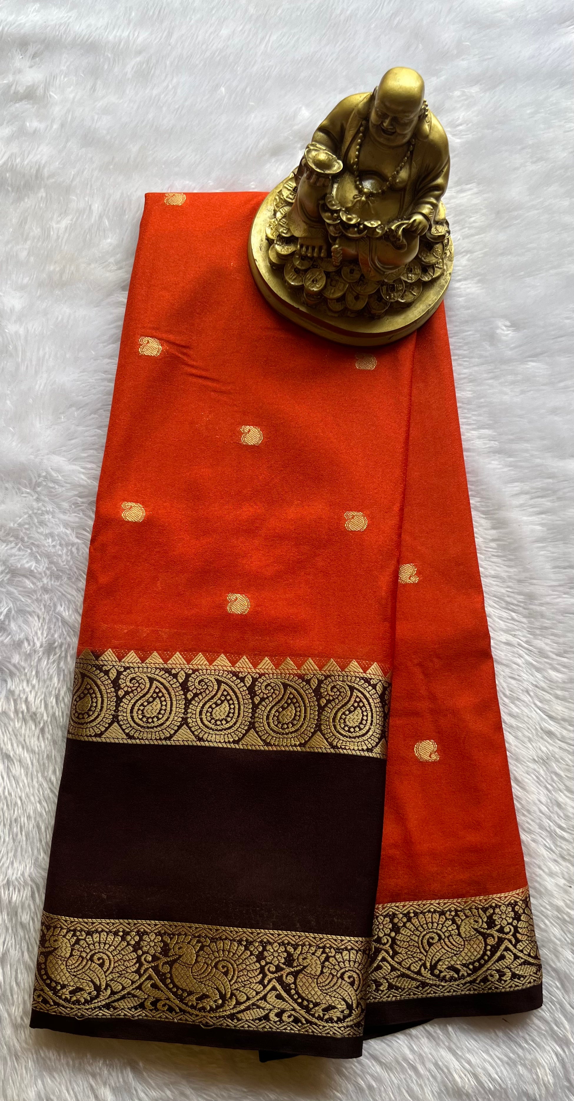 Semi Mysore Silk Mango Butta with Mango Peacock Bentex Border