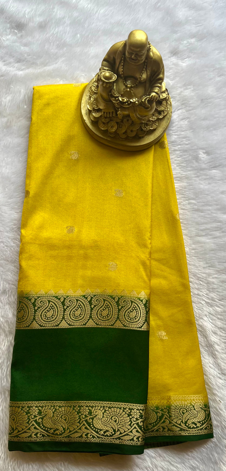Semi Mysore Silk Mango Butta with Mango Peacock Bentex Border