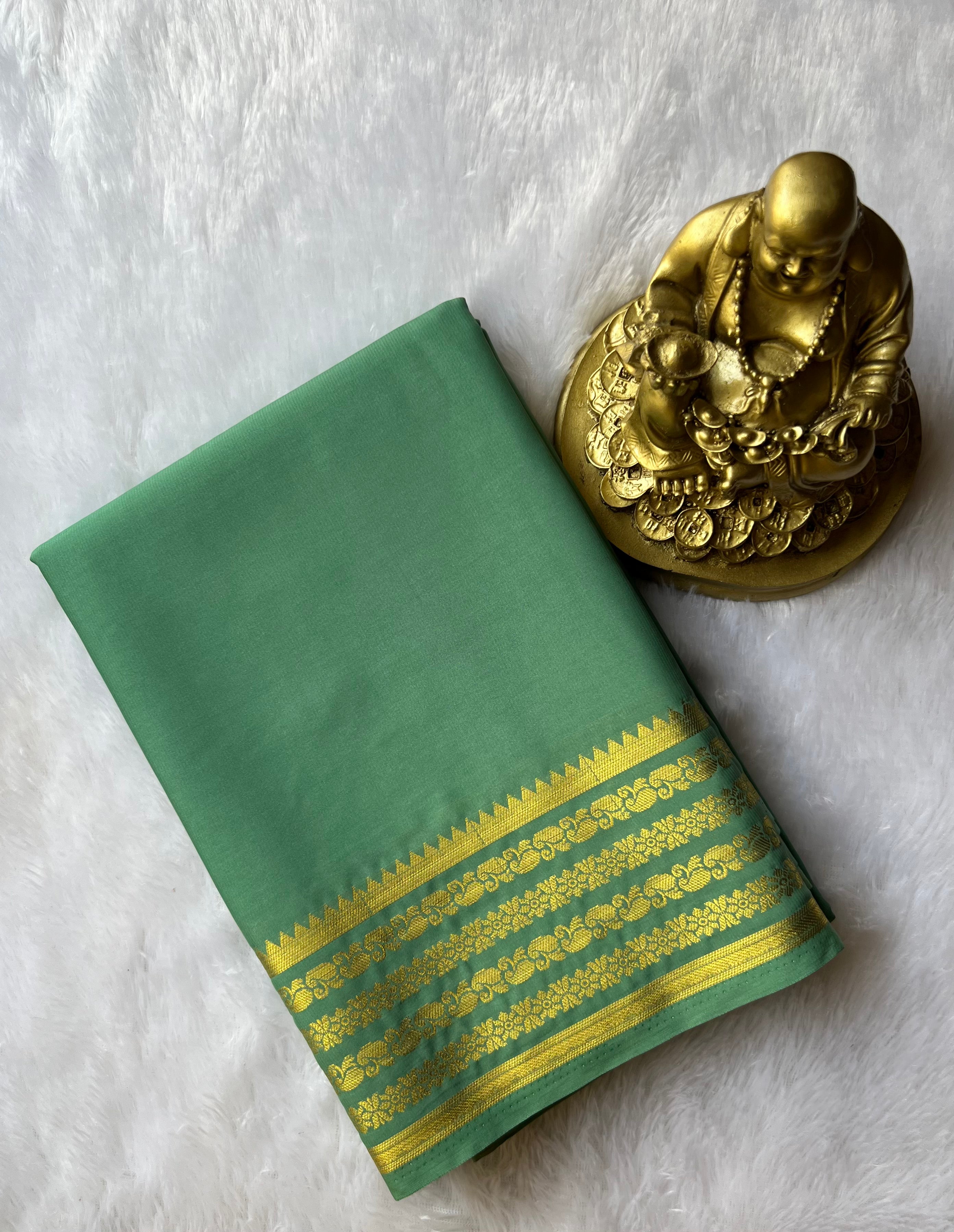 Semi Mysore Silk Mango Floral medium Border Self