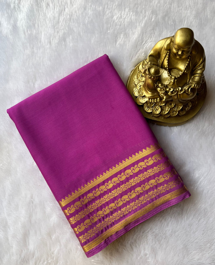 Semi Mysore Silk Mango Floral medium Border Self