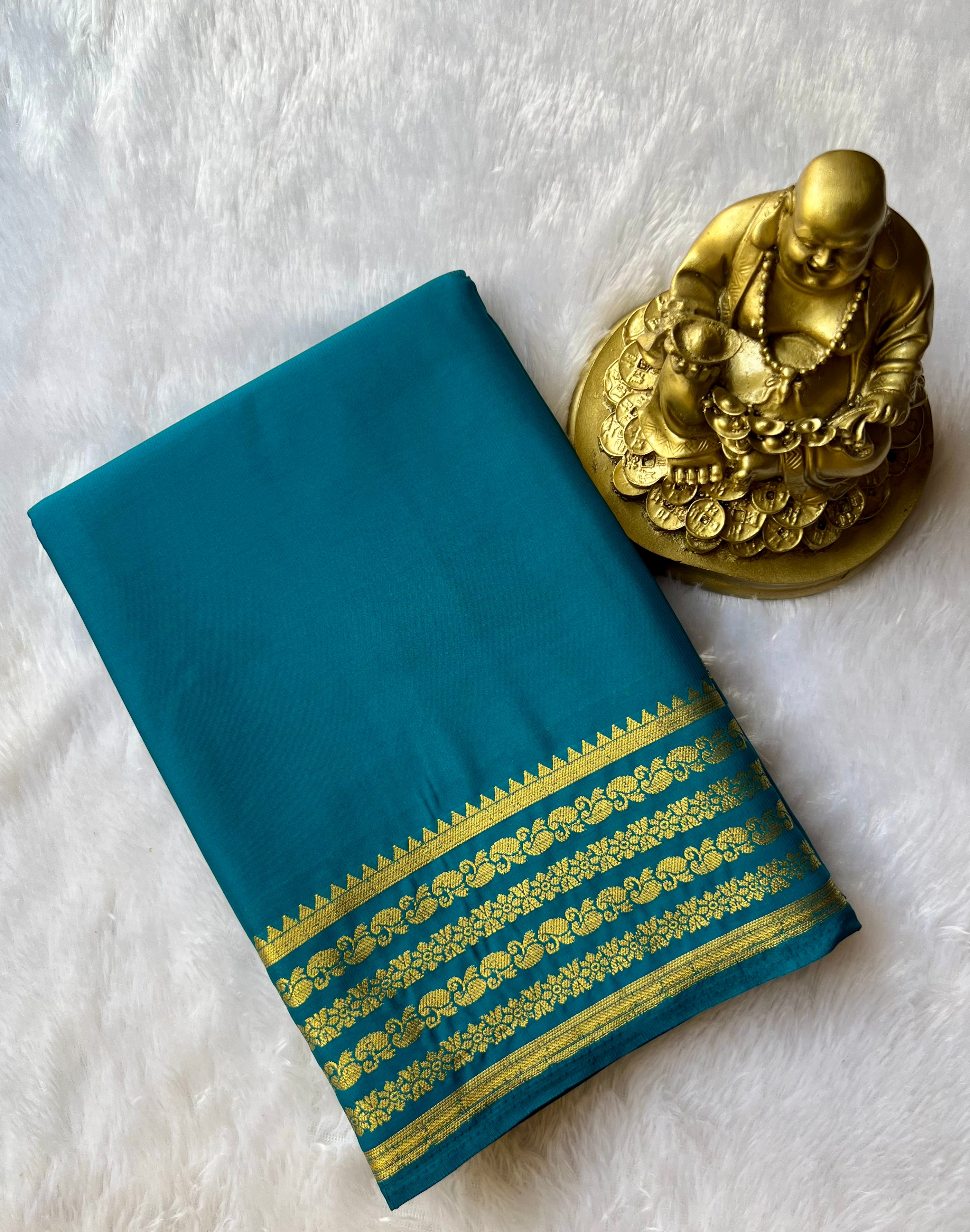 Semi Mysore Silk Mango Floral medium Border Self