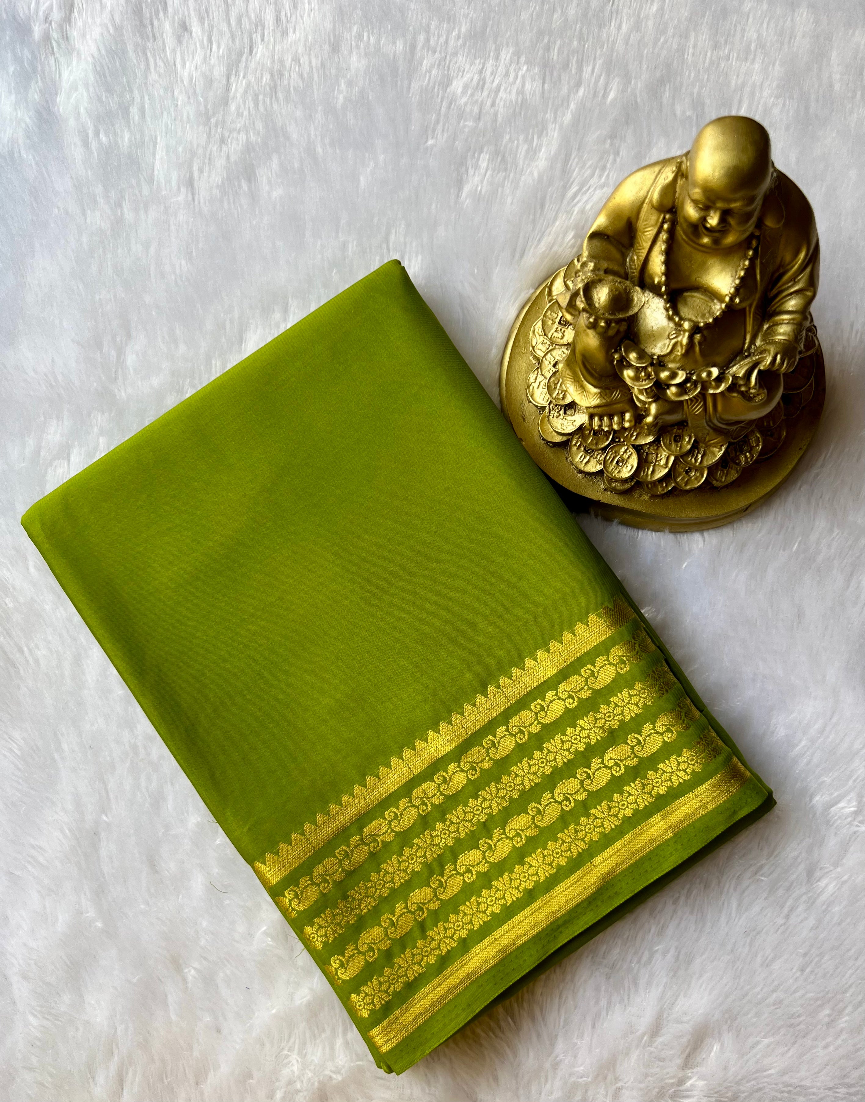 Semi Mysore Silk Mango Floral medium Border Self