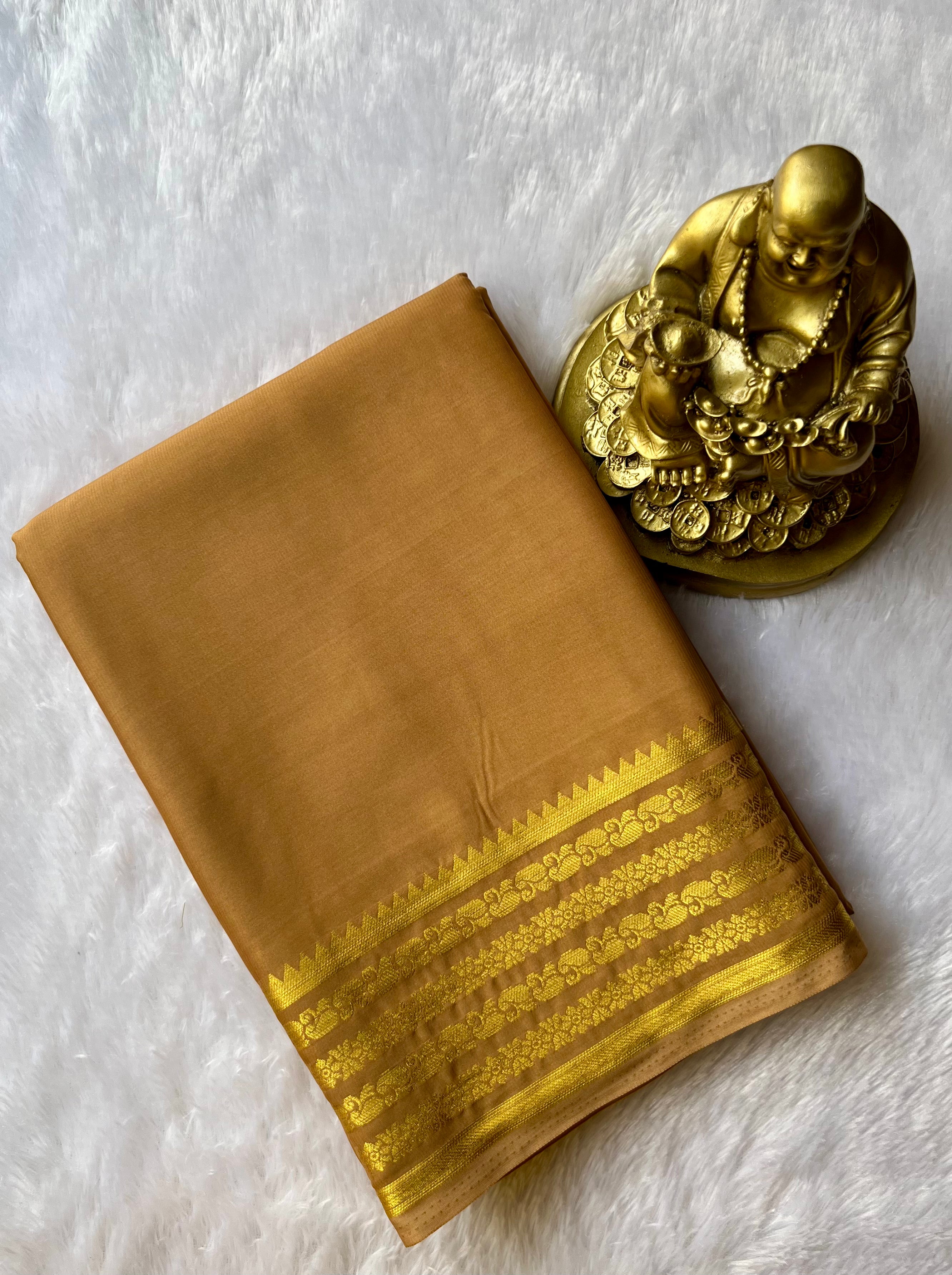 Semi Mysore Silk Mango Floral medium Border Self