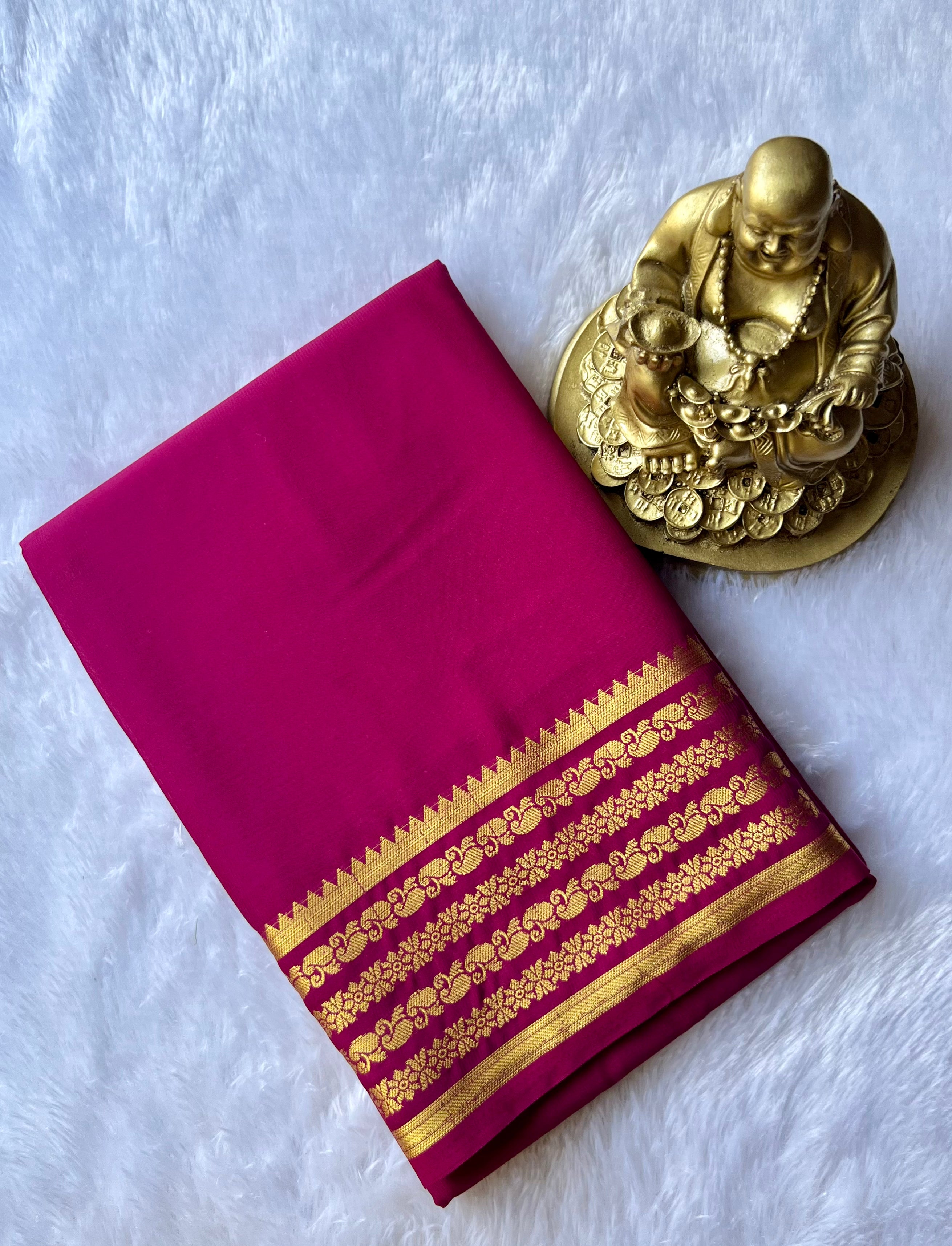 Semi Mysore Silk Mango Floral medium Border Self