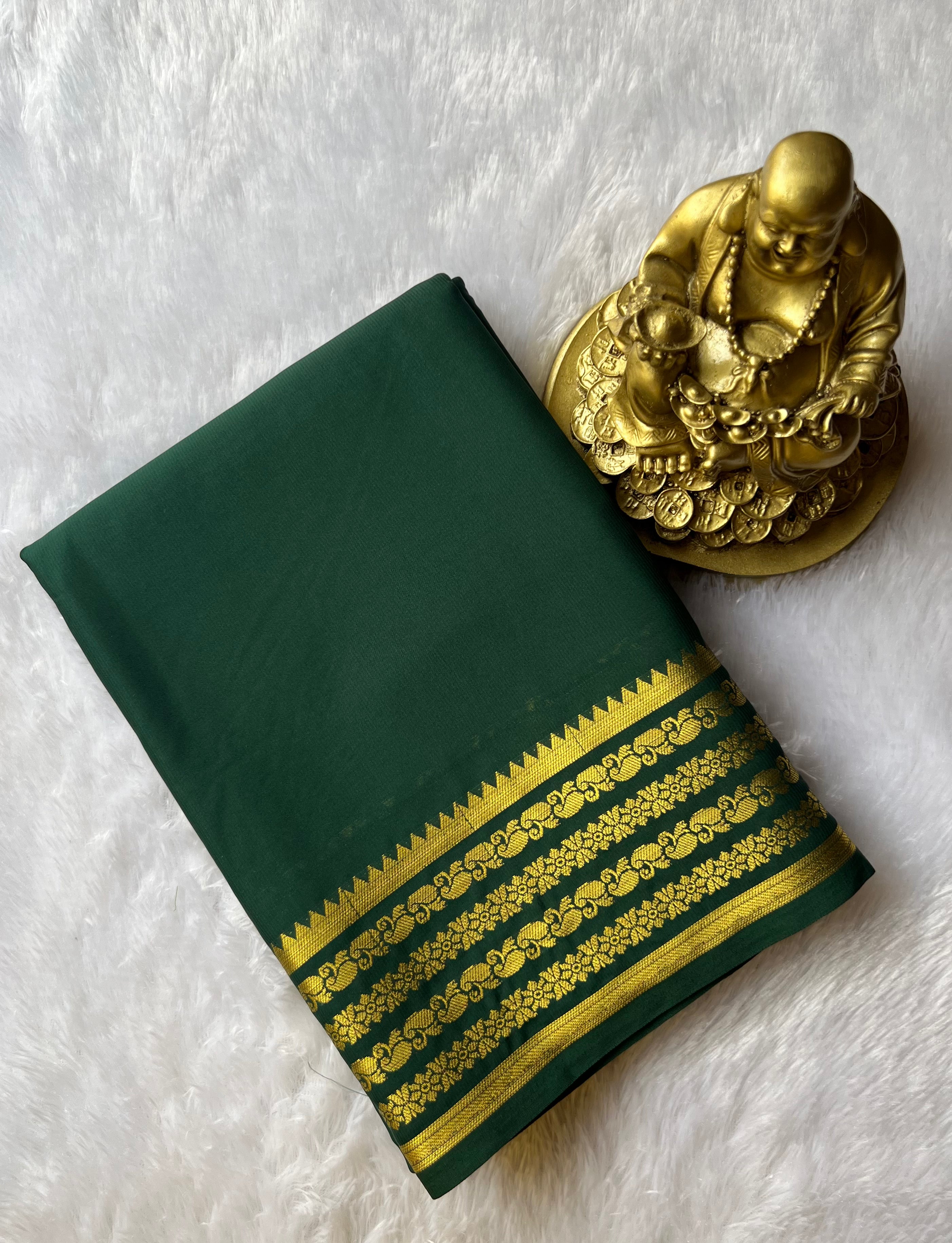 Semi Mysore Silk Mango Floral medium Border Self