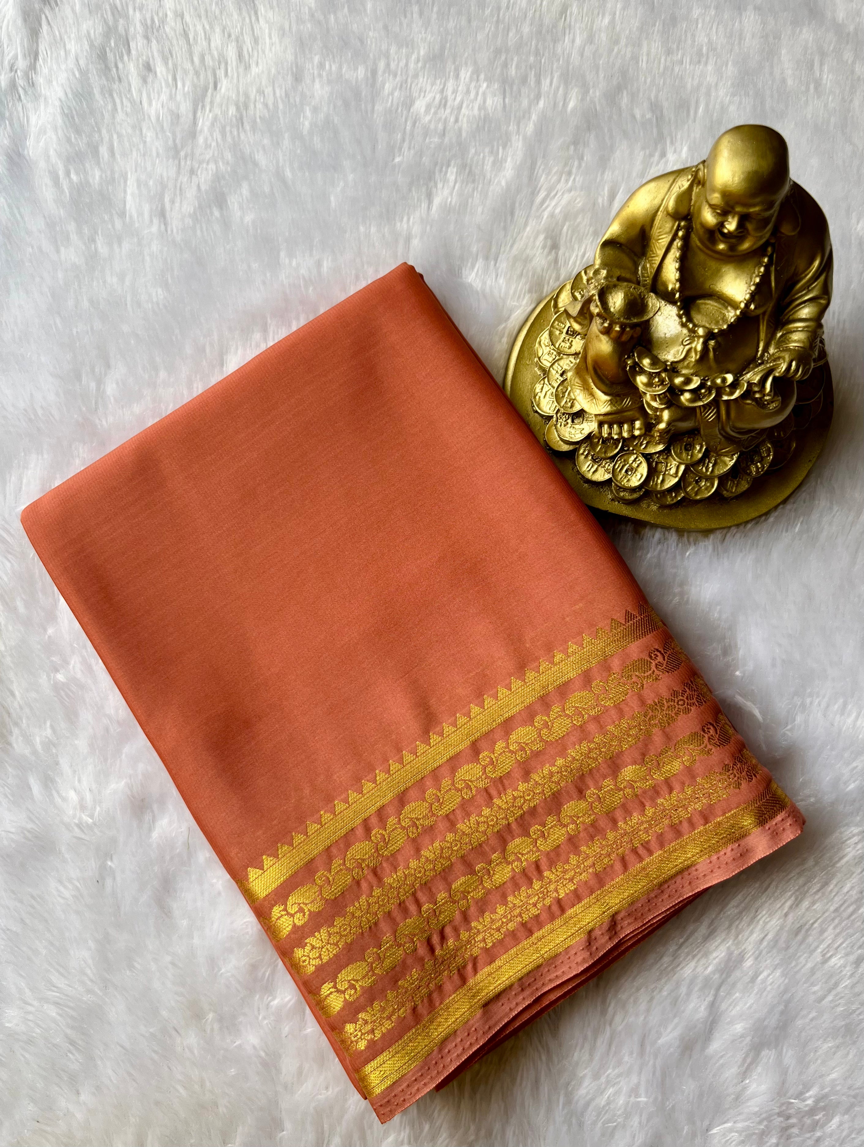 Semi Mysore Silk Mango Floral medium Border Self