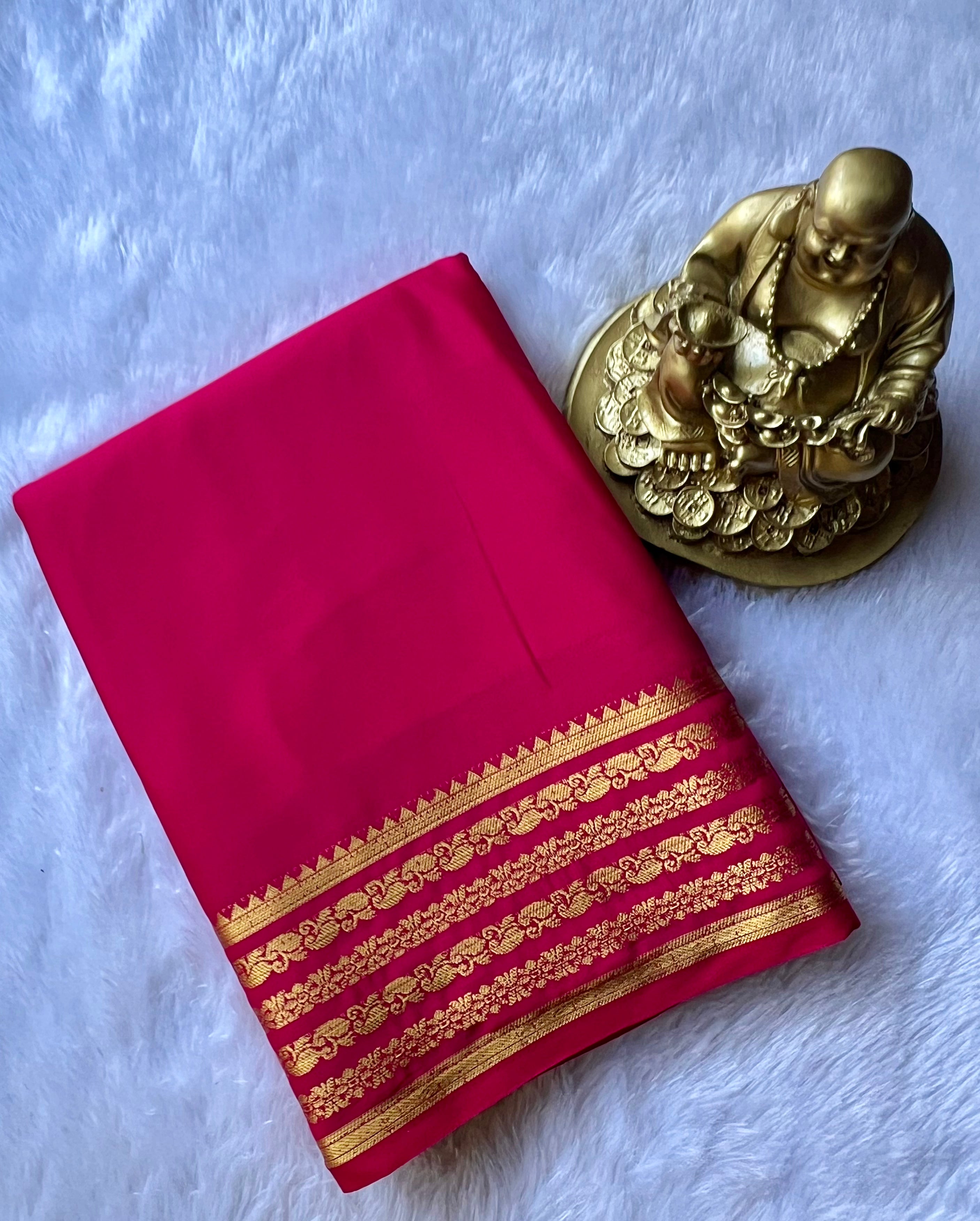 Semi Mysore Silk Mango Floral medium Border Self