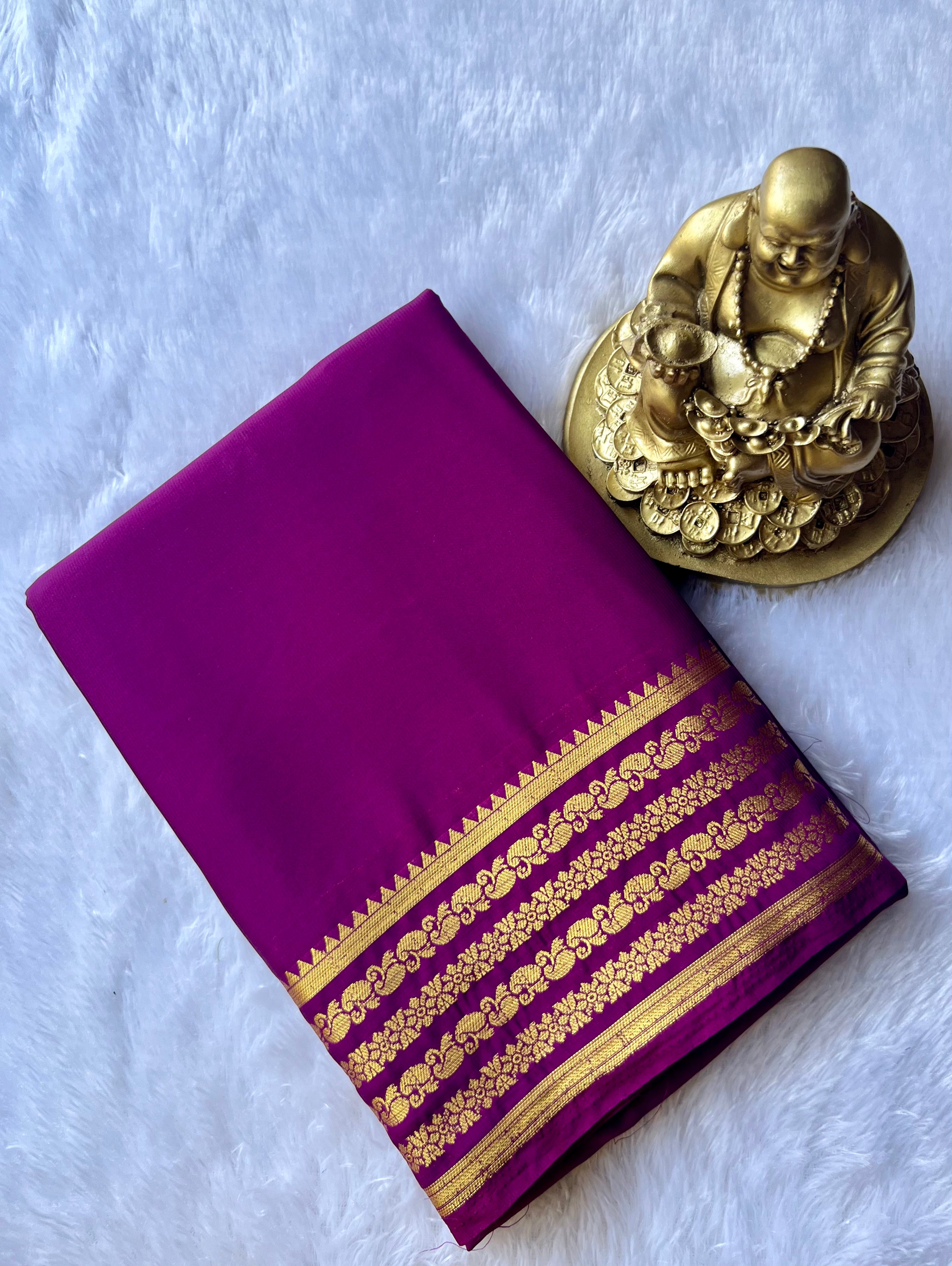 Semi Mysore Silk Mango Floral medium Border Self