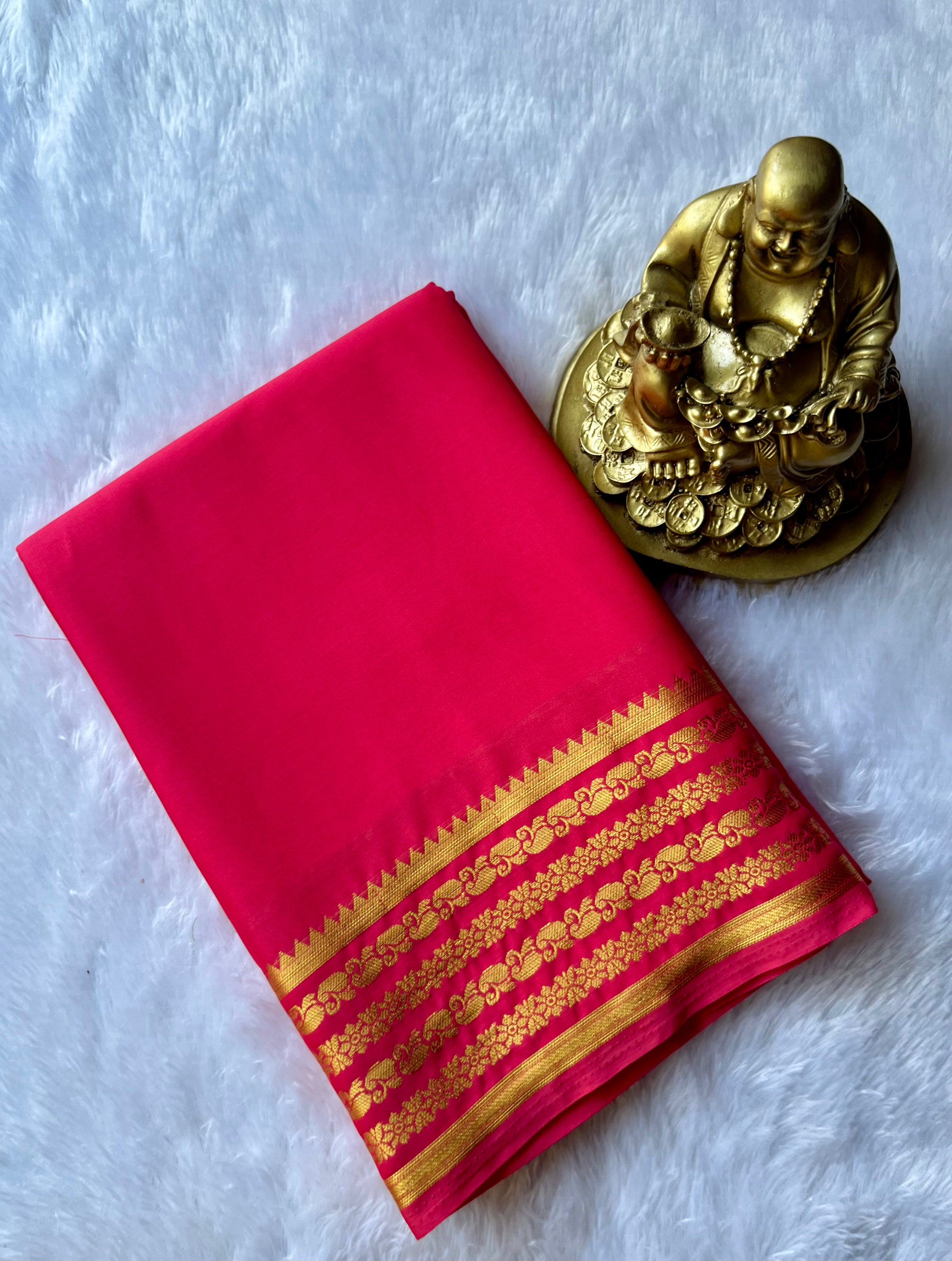 Semi Mysore Silk Mango Floral medium Border Self