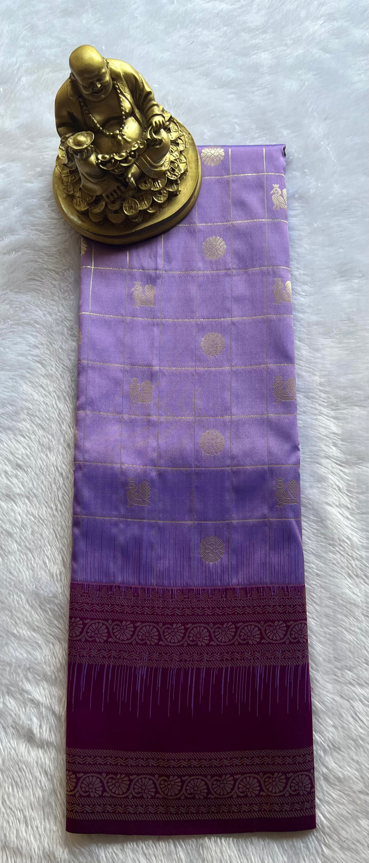 Semi Kanchi Silk Check with Floral n Pecock Motif Floral bentex Border