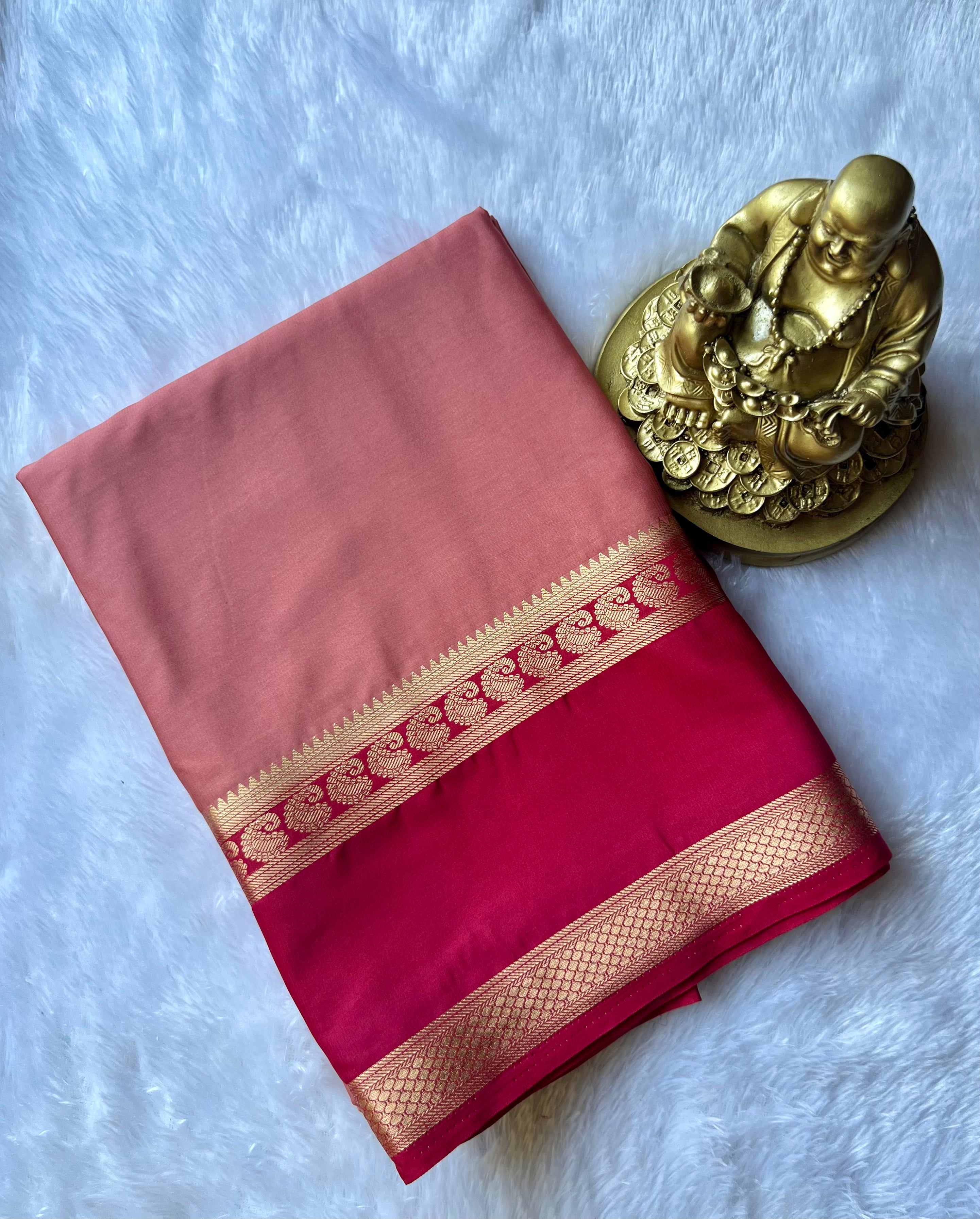 Semi Mysore Silk Mango n Patti Bentex Border Contrast, Washable