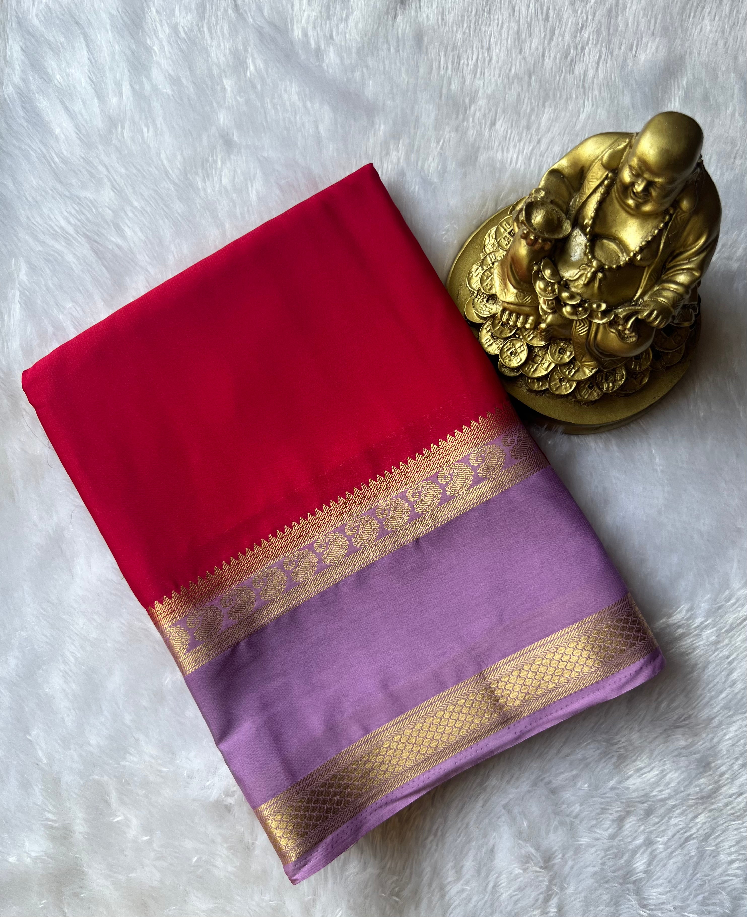 Semi Mysore Silk Mango n Patti Bentex Border Contrast, Washable