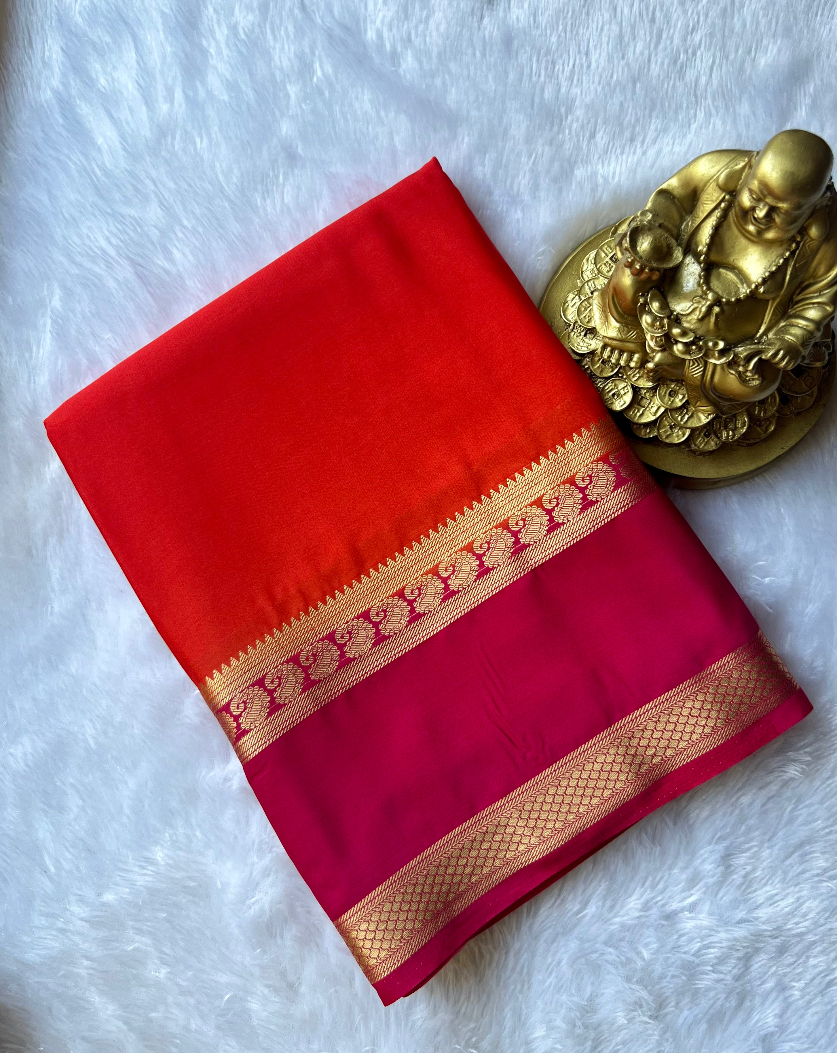 Semi Mysore Silk Mango n Patti Bentex Border Contrast, Washable