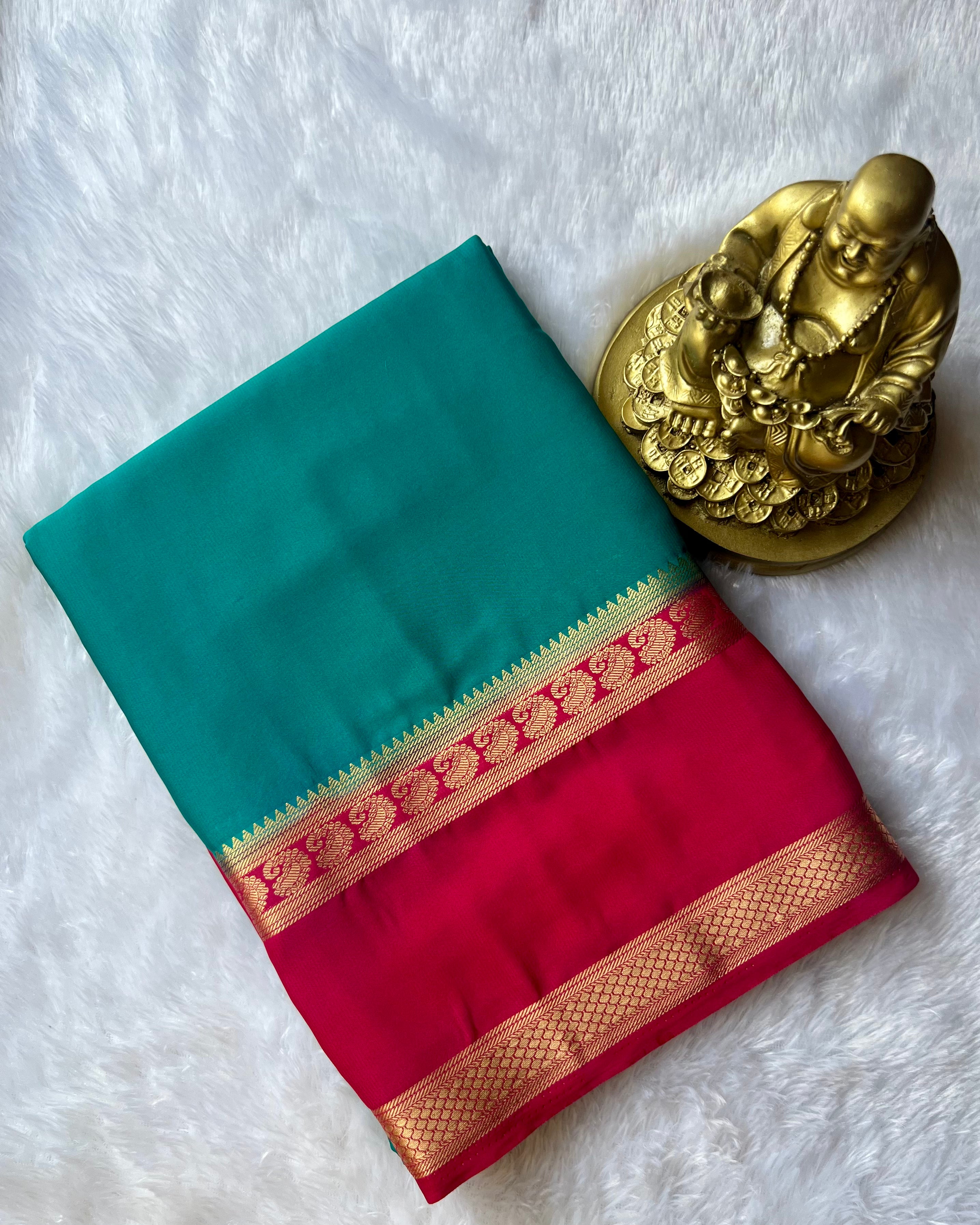 Semi Mysore Silk Mango n Patti Bentex Border Contrast, Washable
