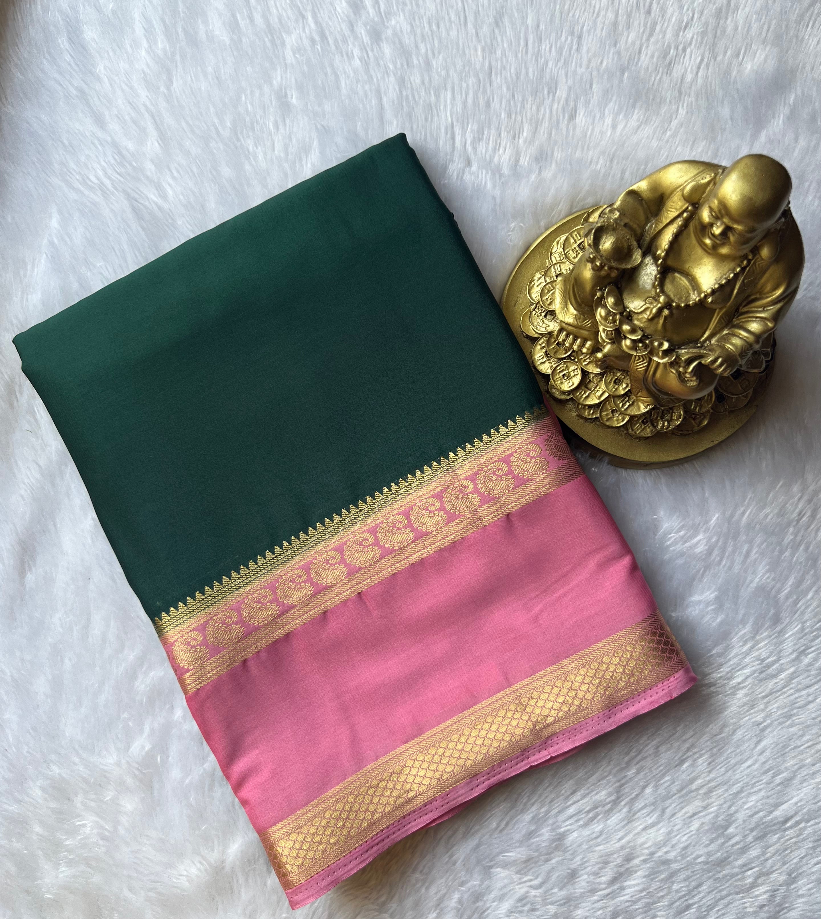 Semi Mysore Silk Mango n Patti Bentex Border Contrast, Washable