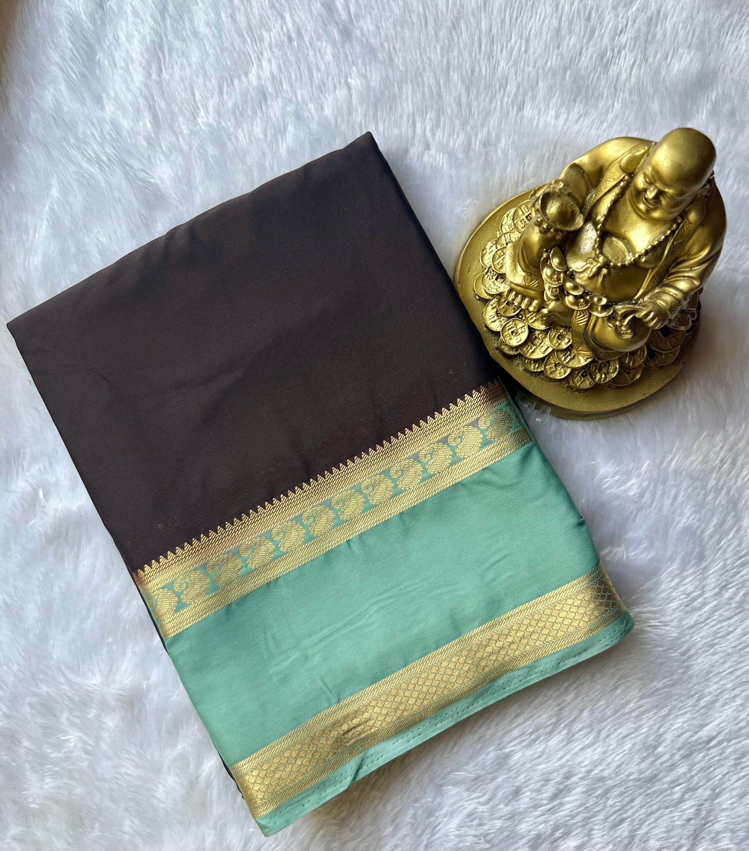 Semi Mysore Silk Mango n Patti Bentex Border Contrast, Washable