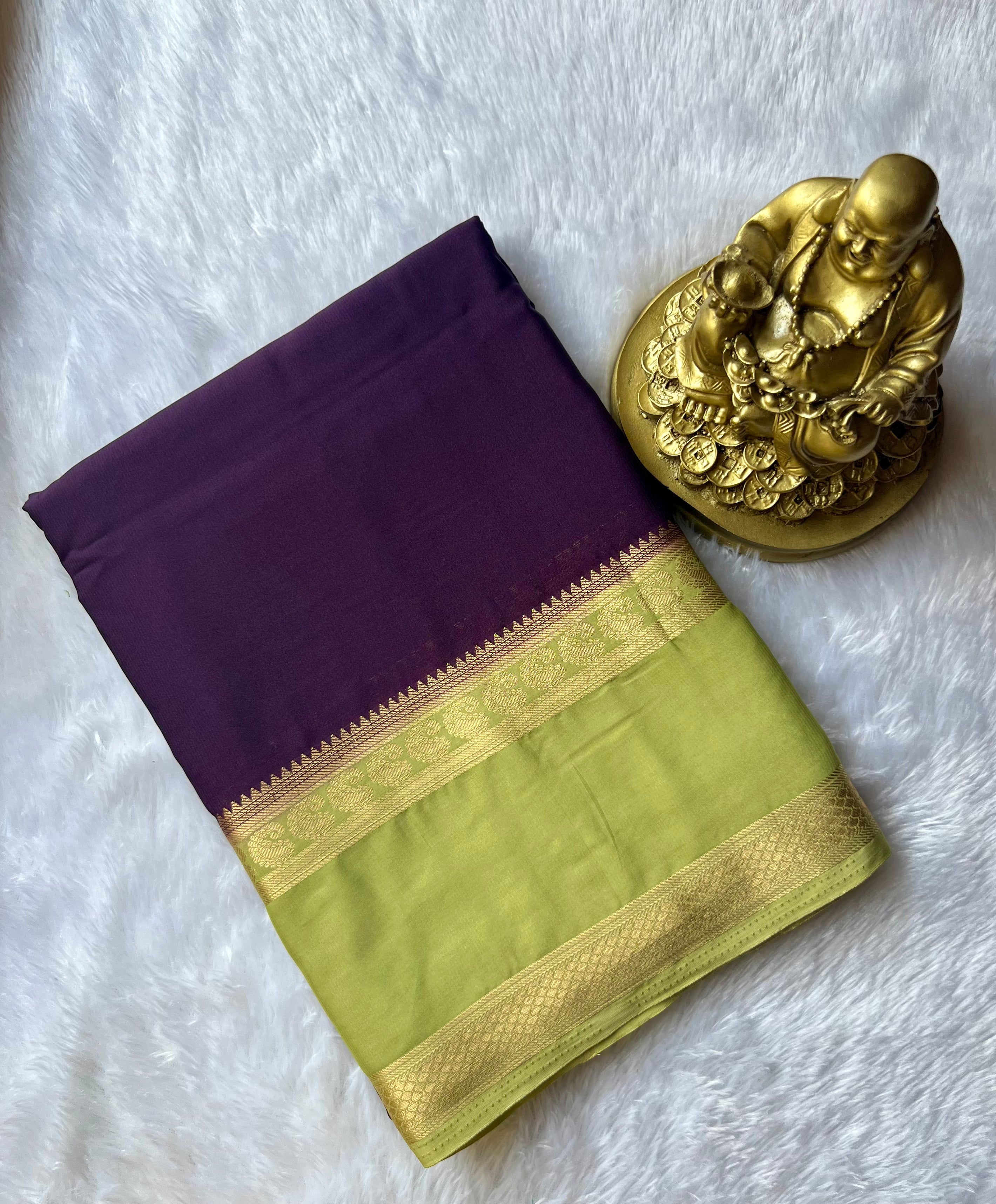 Semi Mysore Silk Mango n Patti Bentex Border Contrast, Washable