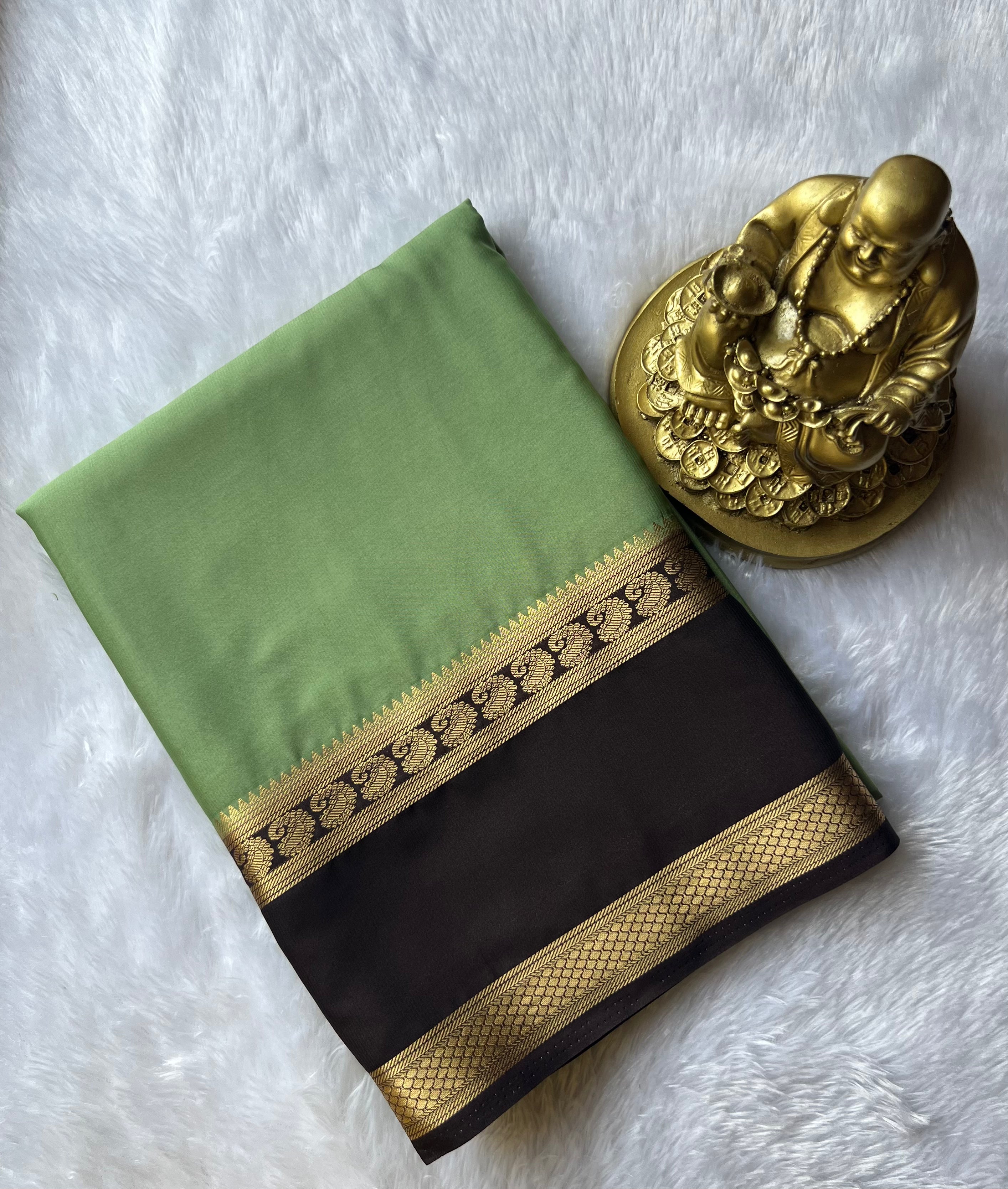 Semi Mysore Silk Mango n Patti Bentex Border Contrast, Washable