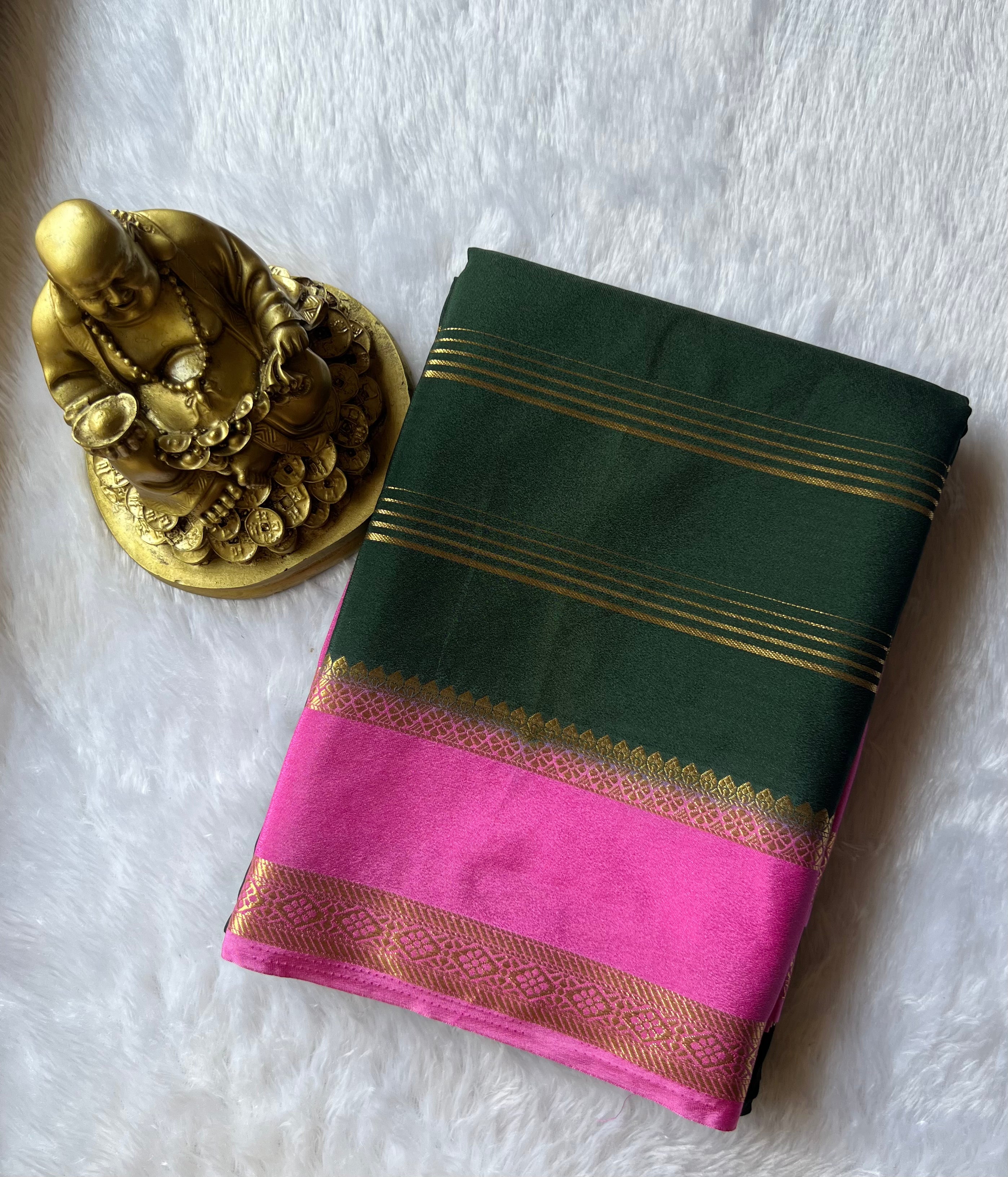 Semi Mysore Strips with Small Bentex Border Contrast, Washable