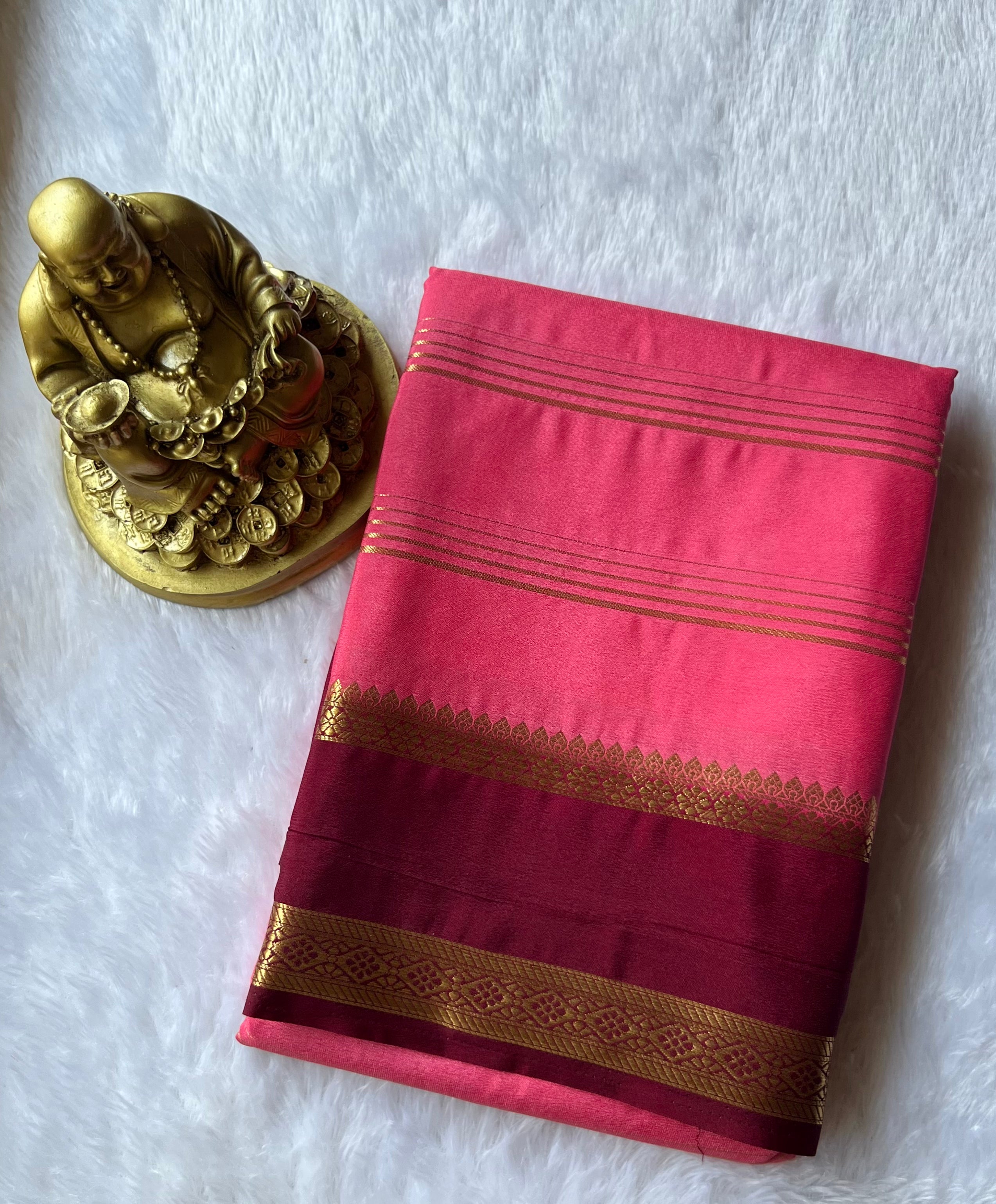 Semi Mysore Strips with Small Bentex Border Contrast, Washable