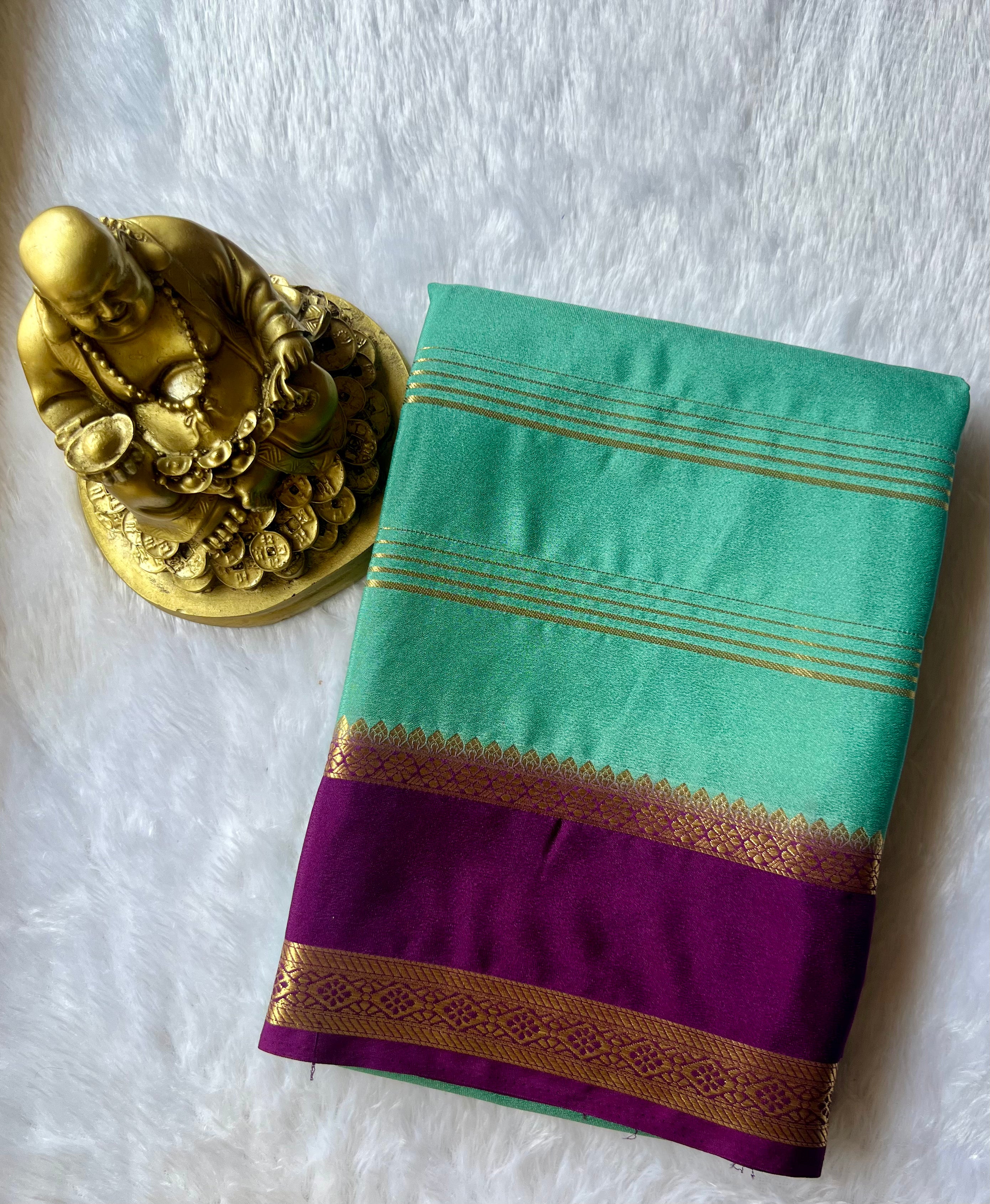 Semi Mysore Strips with Small Bentex Border Contrast, Washable