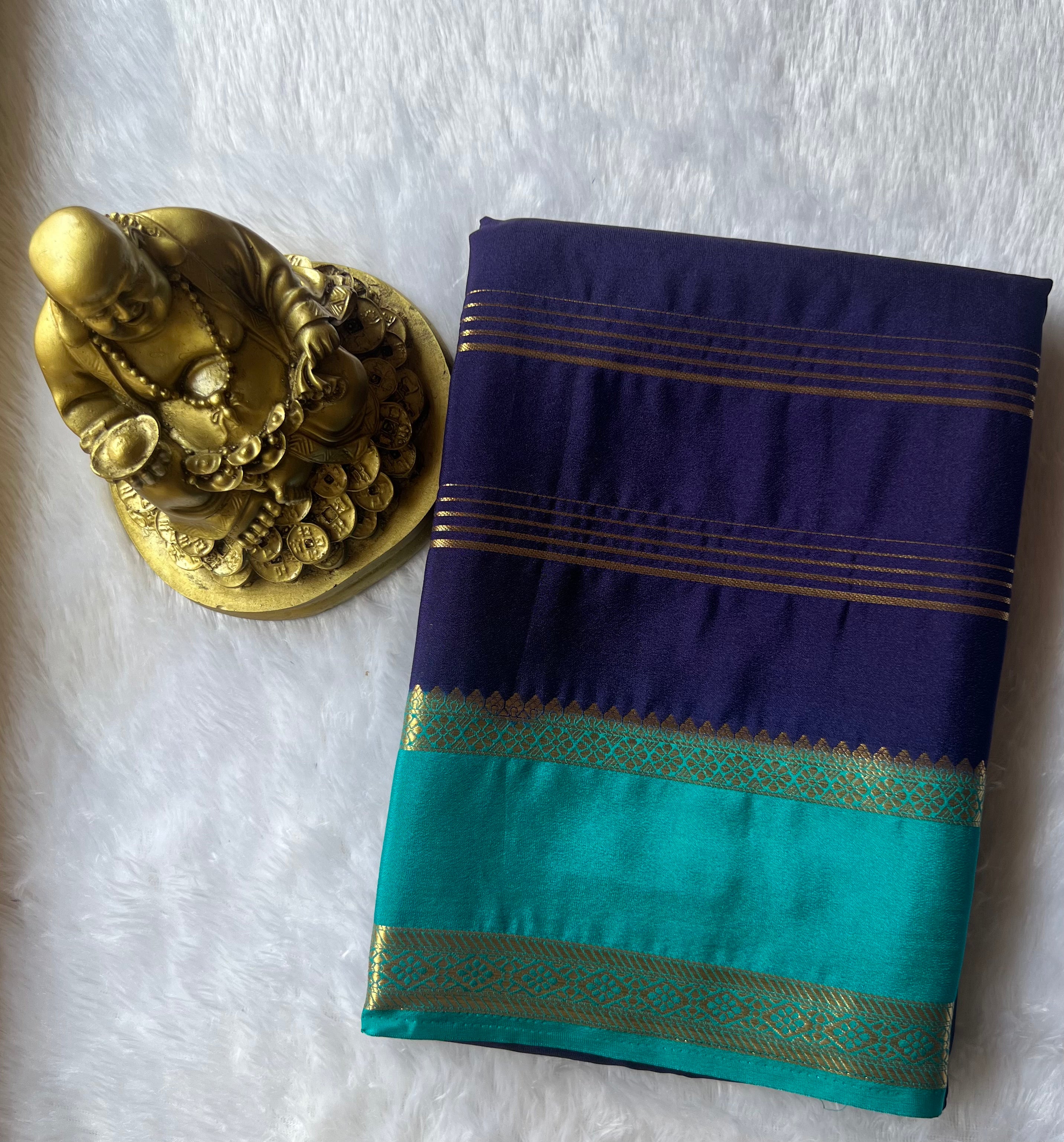 Semi Mysore Strips with Small Bentex Border Contrast, Washable