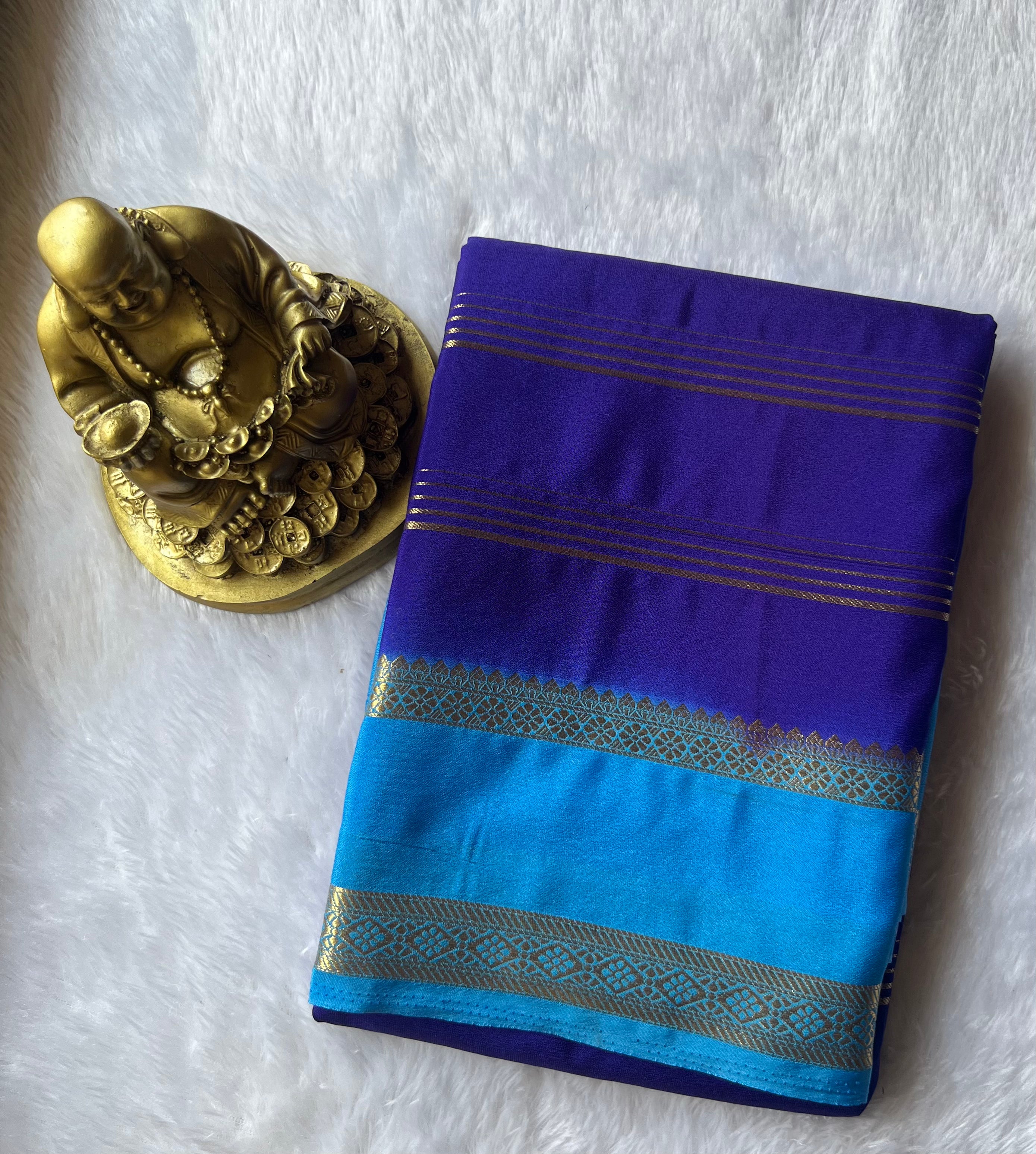 Semi Mysore Strips with Small Bentex Border Contrast, Washable