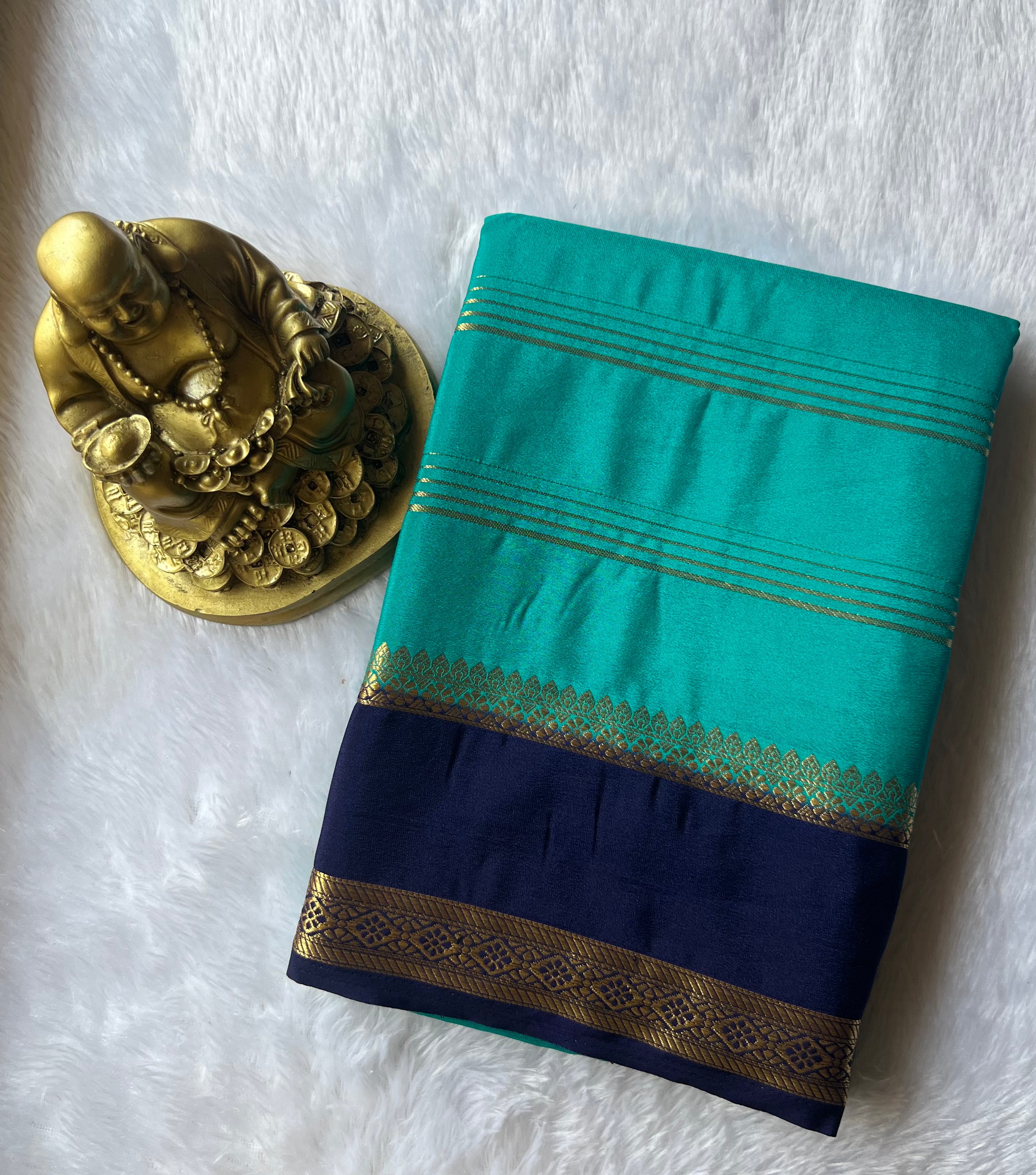 Semi Mysore Strips with Small Bentex Border Contrast, Washable