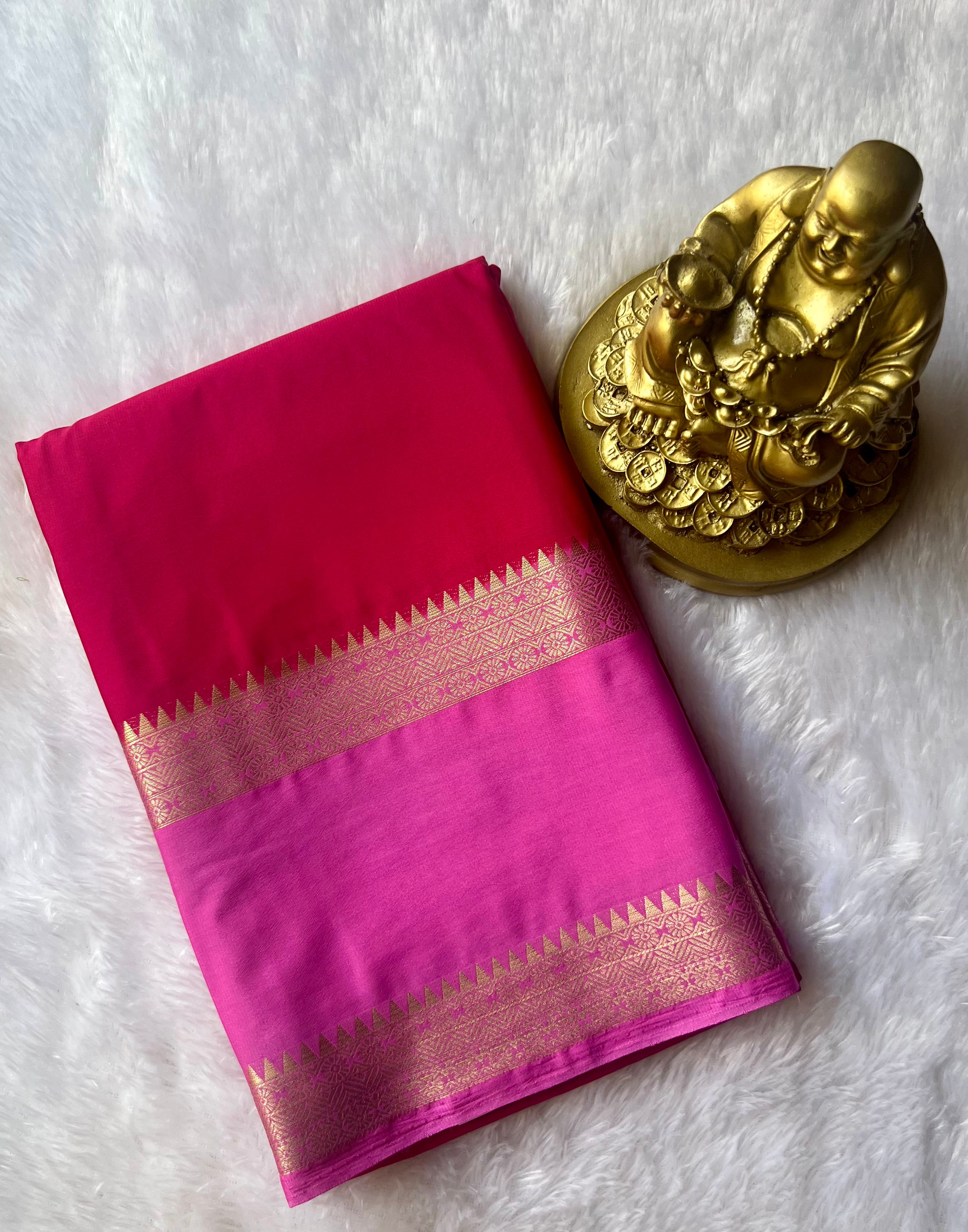 Semi Mysore Plain body Floral Temple Bentex Border Contrast