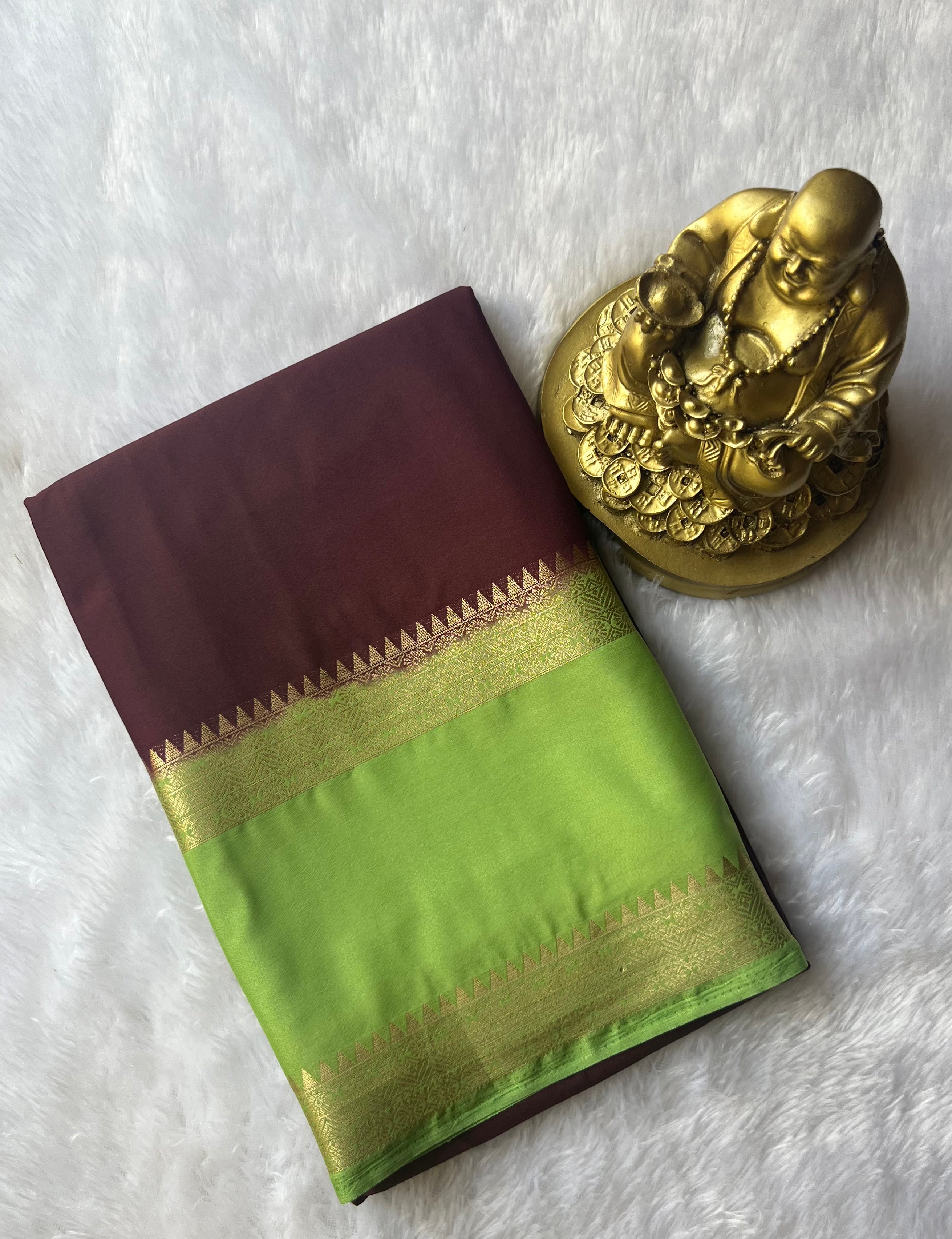 Semi Mysore Plain body Floral Temple Bentex Border Contrast