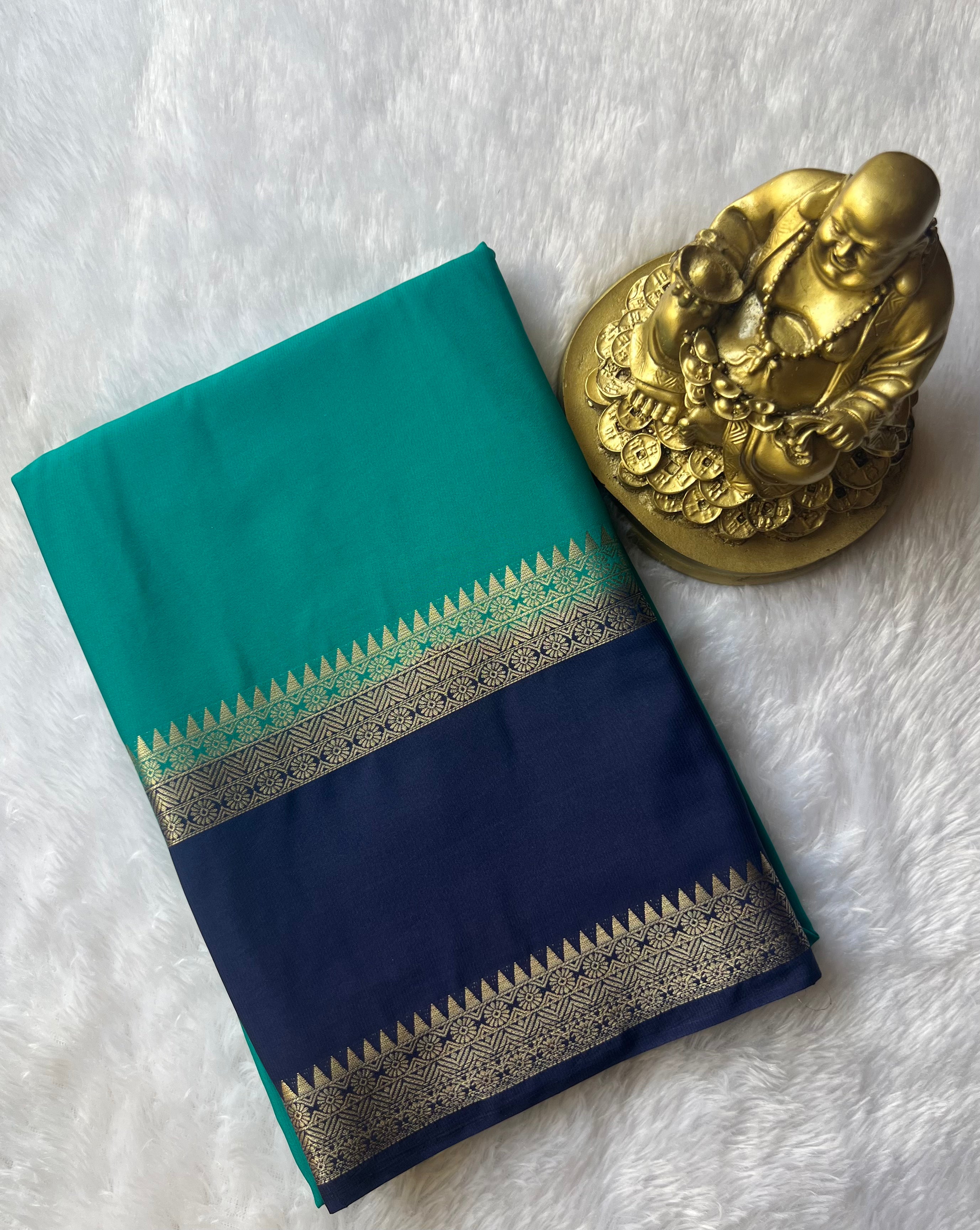 Semi Mysore Plain body Floral Temple Bentex Border Contrast